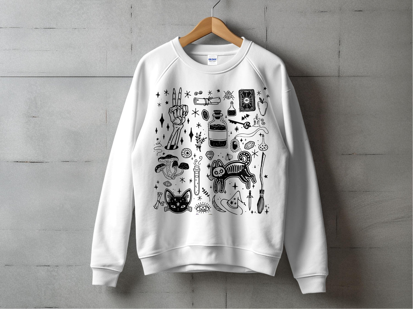 Quirky Science Sweatshirt, White Illustrated Chemistry Lab Equipment, Unisex Adult Clothing