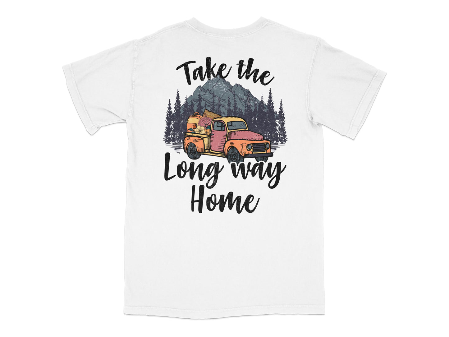 Vintage Truck Graphic T-Shirt, Take the Long Way Home, Mountain Adventure Tee, Unisex Casual Wear