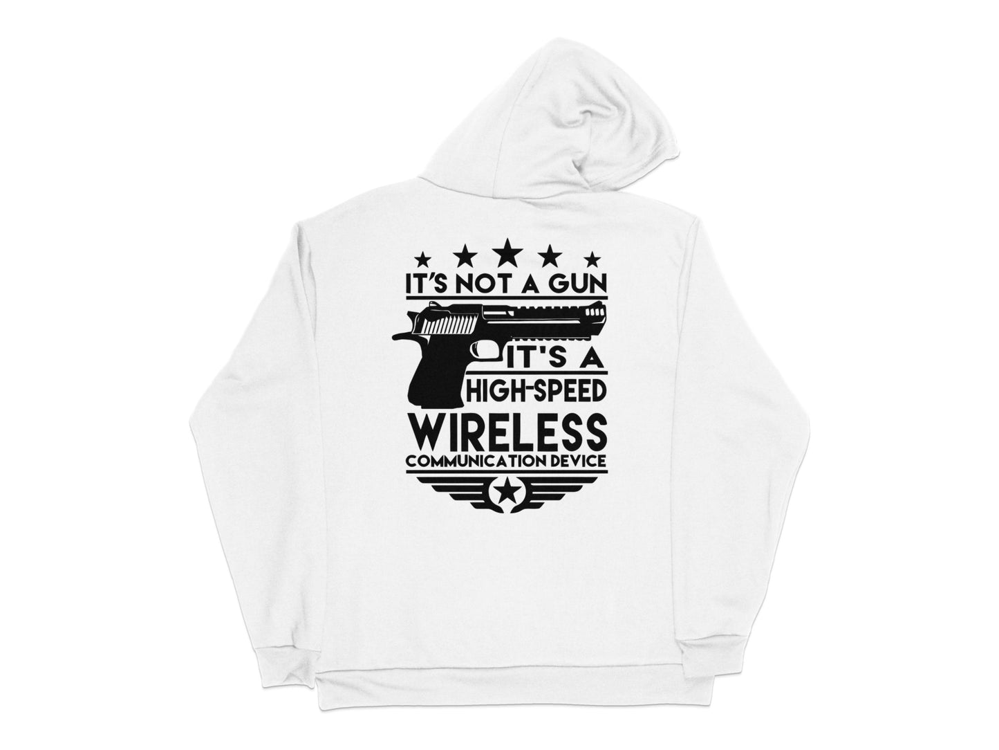 White Hoodie with Unique Graphic Wireless Device Print, Unisex Casual Sweatshirt, Funny Tech Apparel
