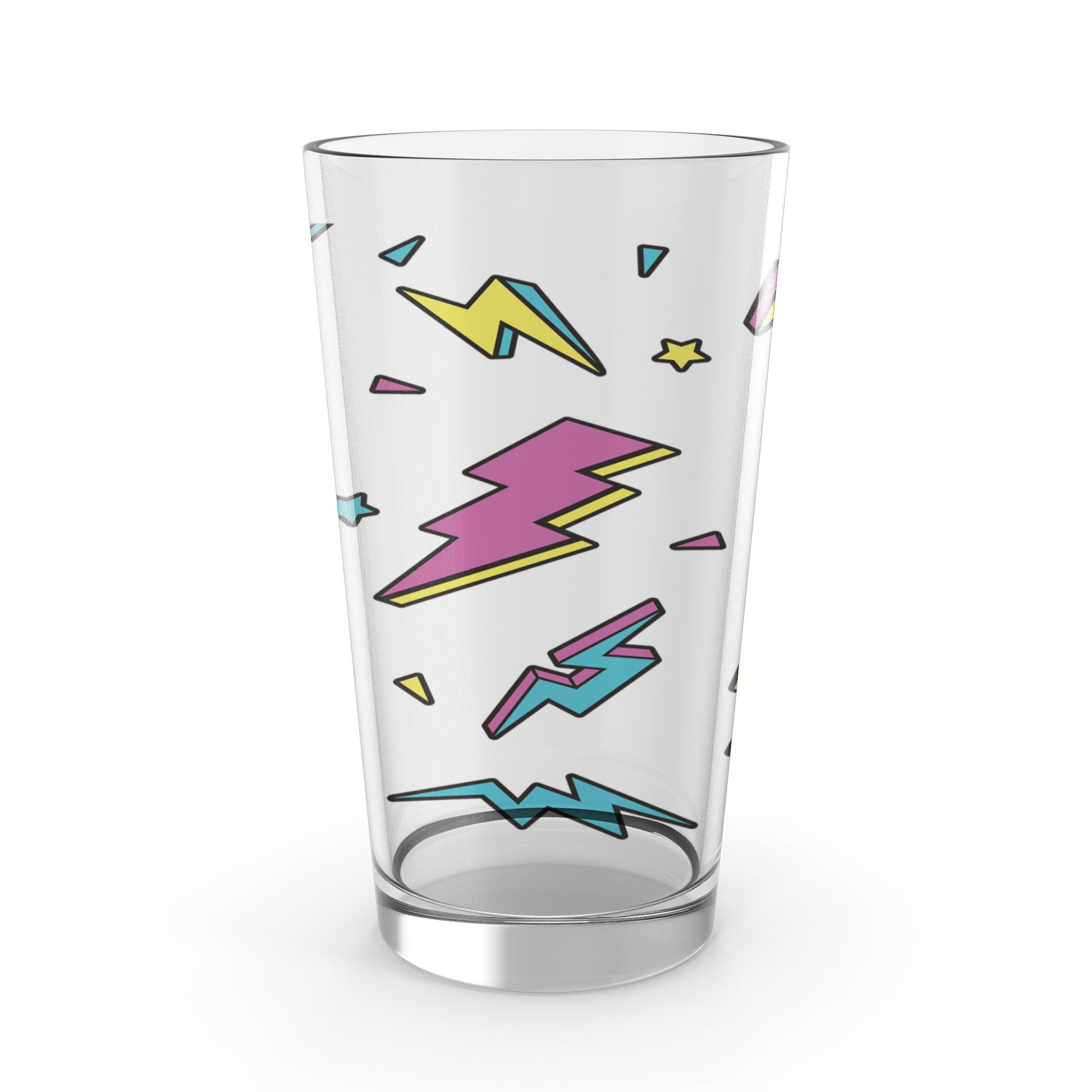 Retro 80s Lightning Bolt Drinking Glass, Colorful Cocktail Tumbler, Vintage Style Beverage Cup