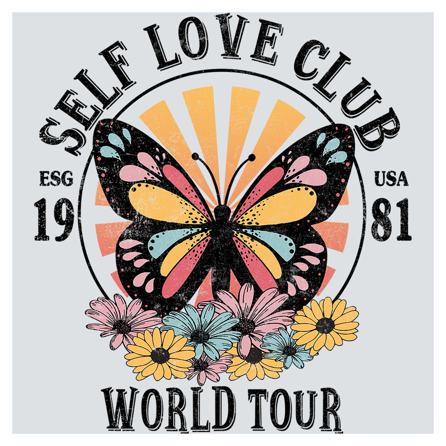 a t - shirt with a butterfly and flowers on it