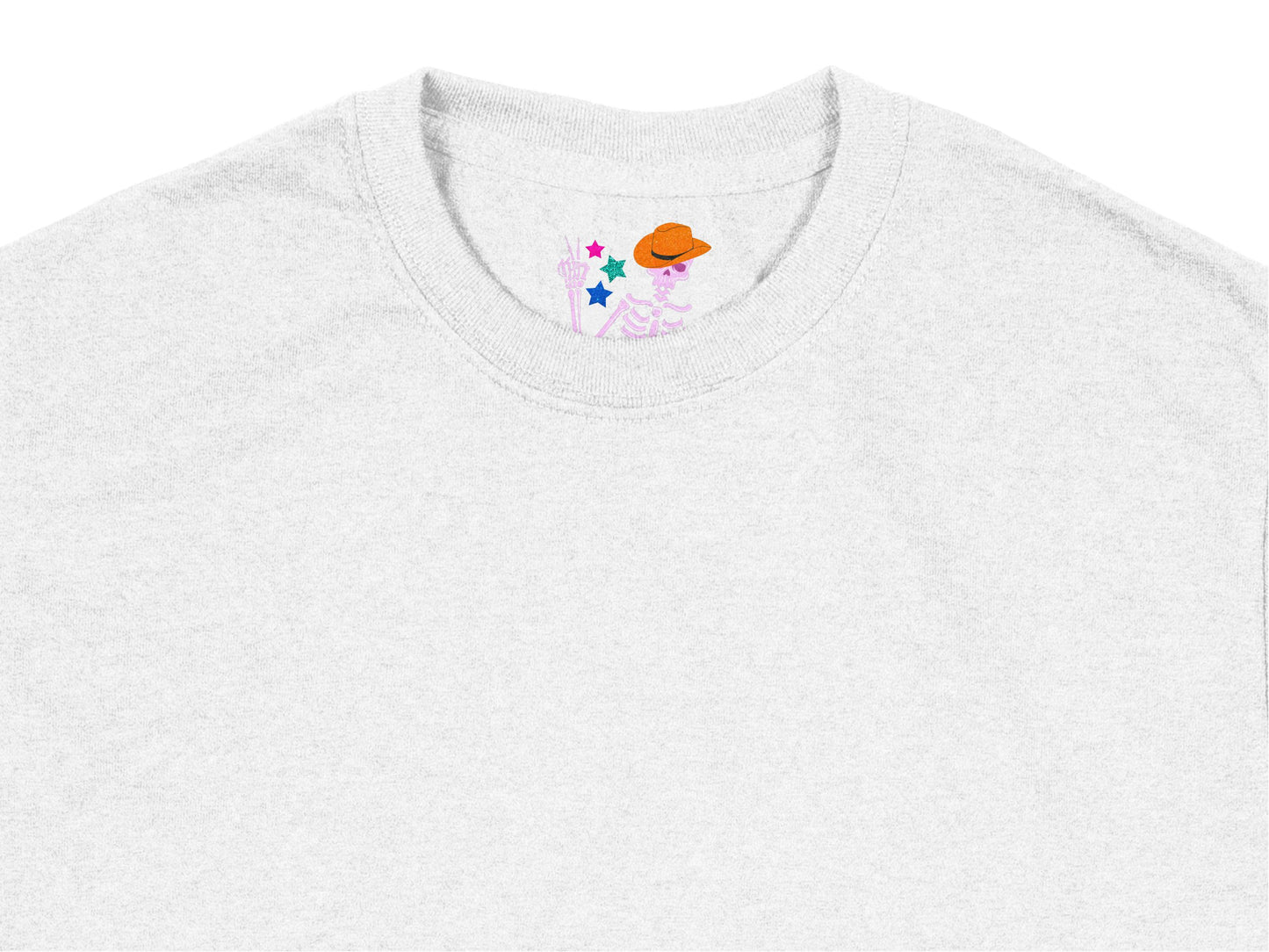 Unisex White T-Shirt with Small Colorful Astronaut Embroidery, Casual Cotton Tee, Space-Themed Apparel