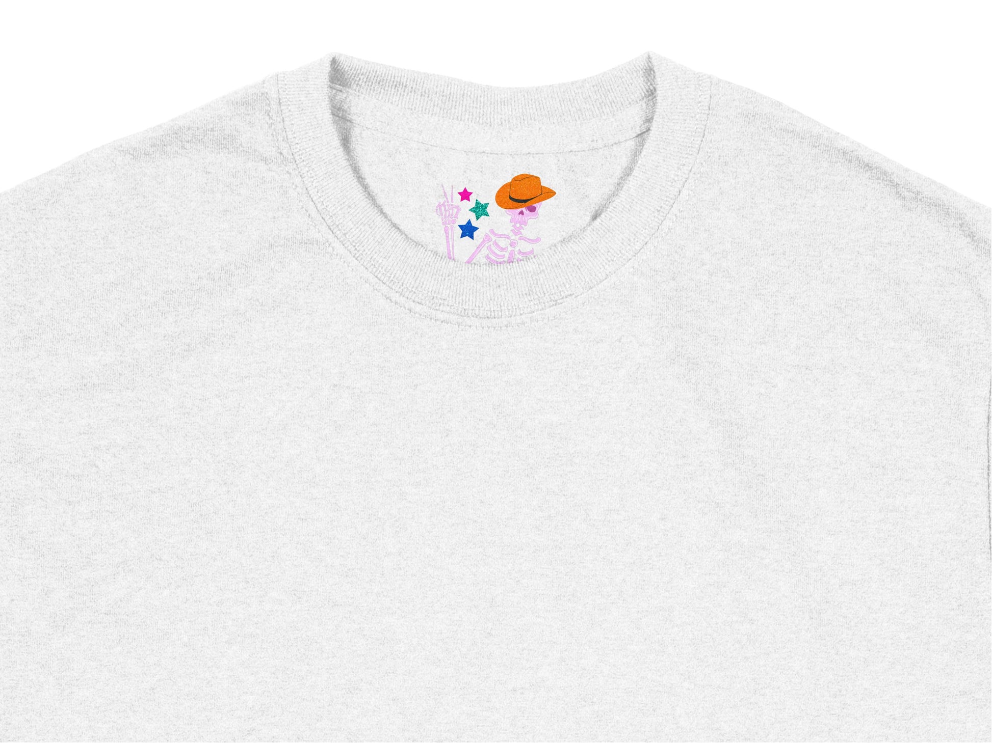 Unisex White T-Shirt with Small Colorful Astronaut Embroidery, Casual Cotton Tee, Space-Themed Apparel