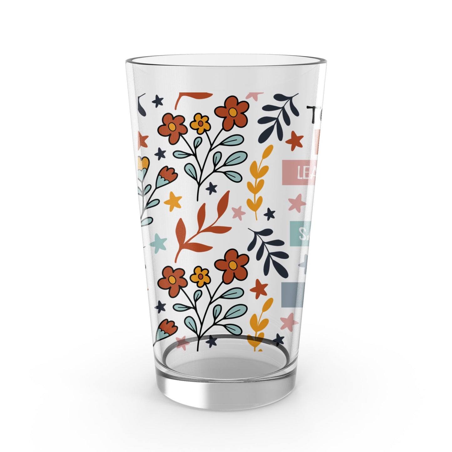 Colorful Floral Pattern Drinking Glass, Decorative Kitchenware, Modern Home Decor, Unique Glassware Gift