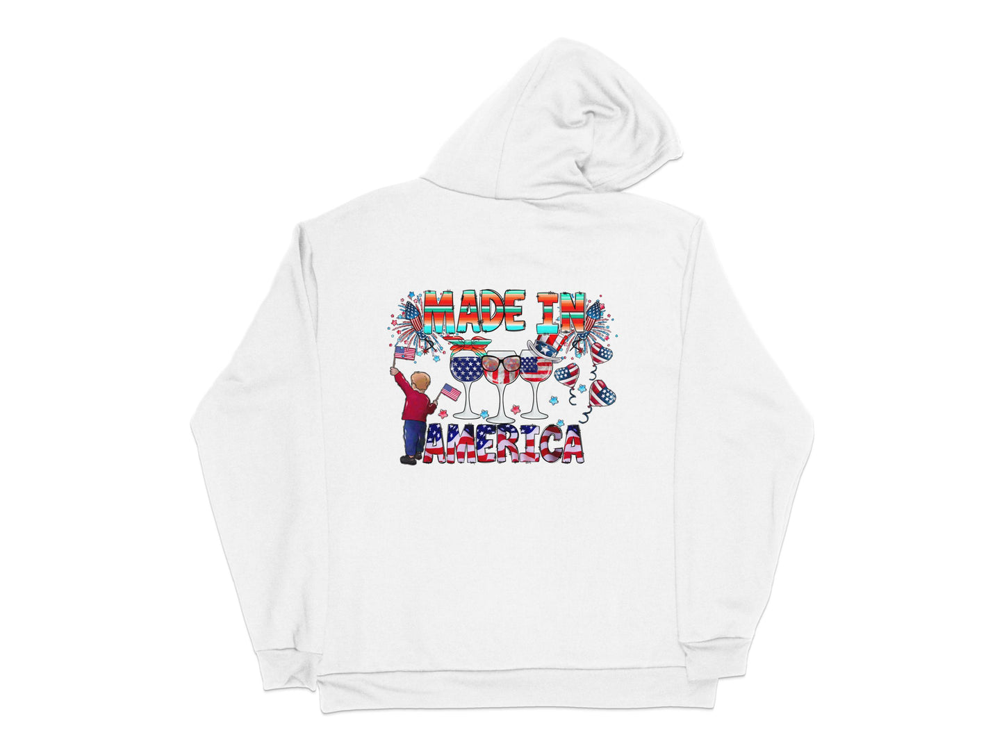 Patriotic Hoodie 'Made in America' Graphic Print Unisex White Sweatshirt for Adults
