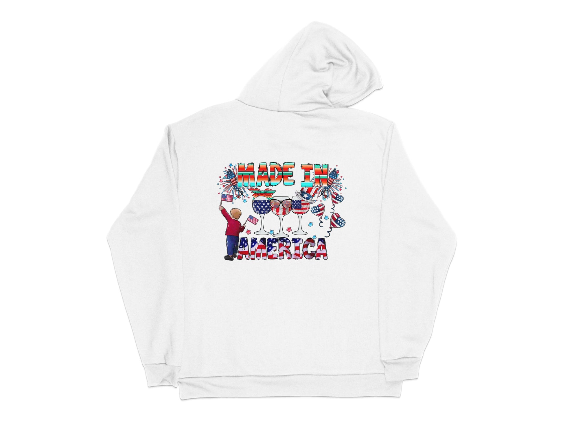 Patriotic Hoodie 'Made in America' Graphic Print Unisex White Sweatshirt for Adults