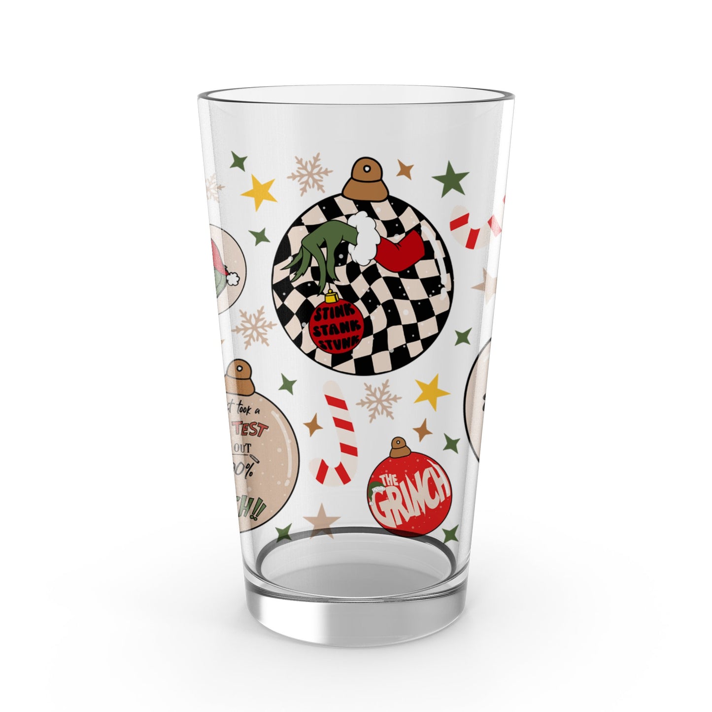 Festive Holiday Glass Tumbler with Grinch Design, Christmas Decor Drinkware, Gift Idea