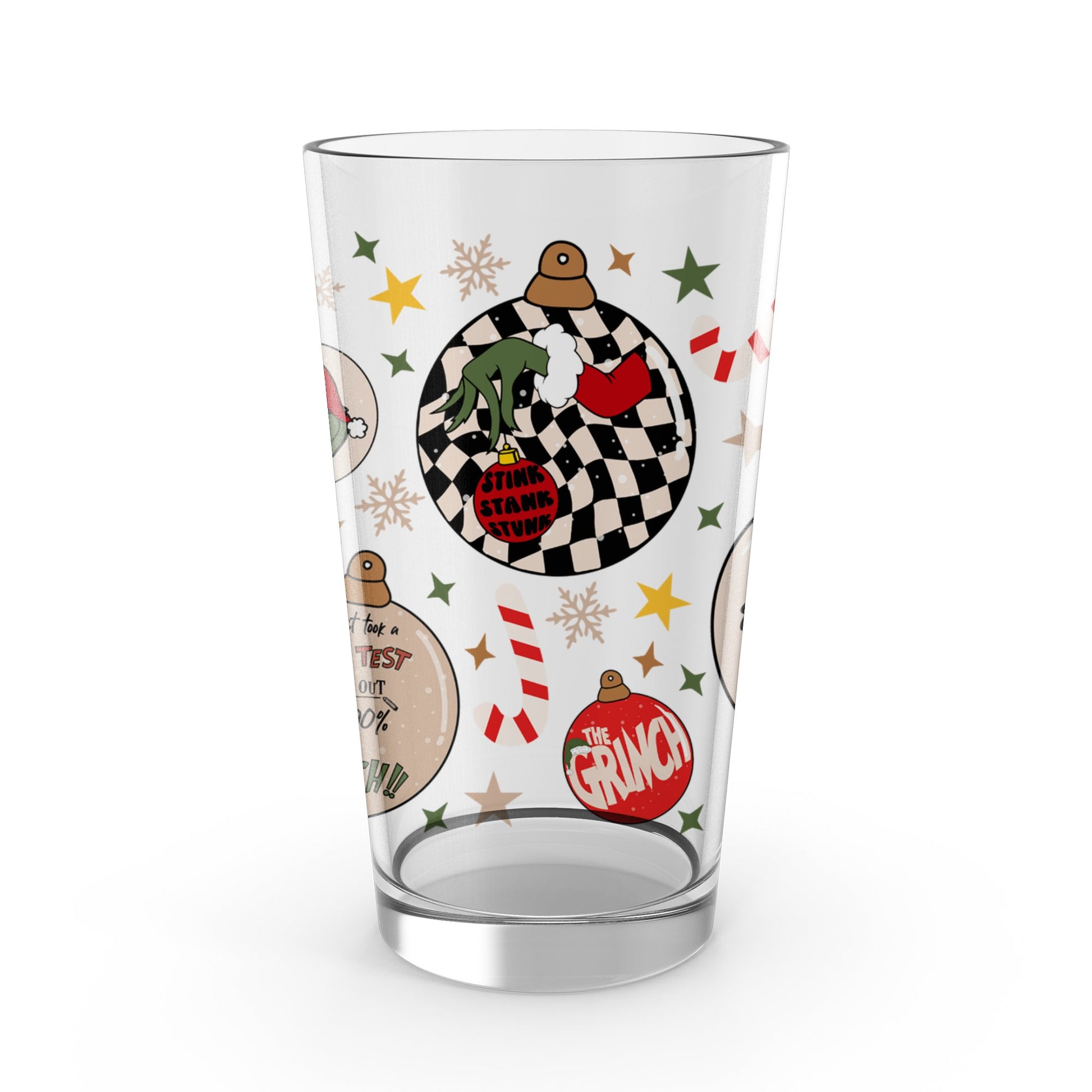 Festive Holiday Glass Tumbler with Grinch Design, Christmas Decor Drinkware, Gift Idea