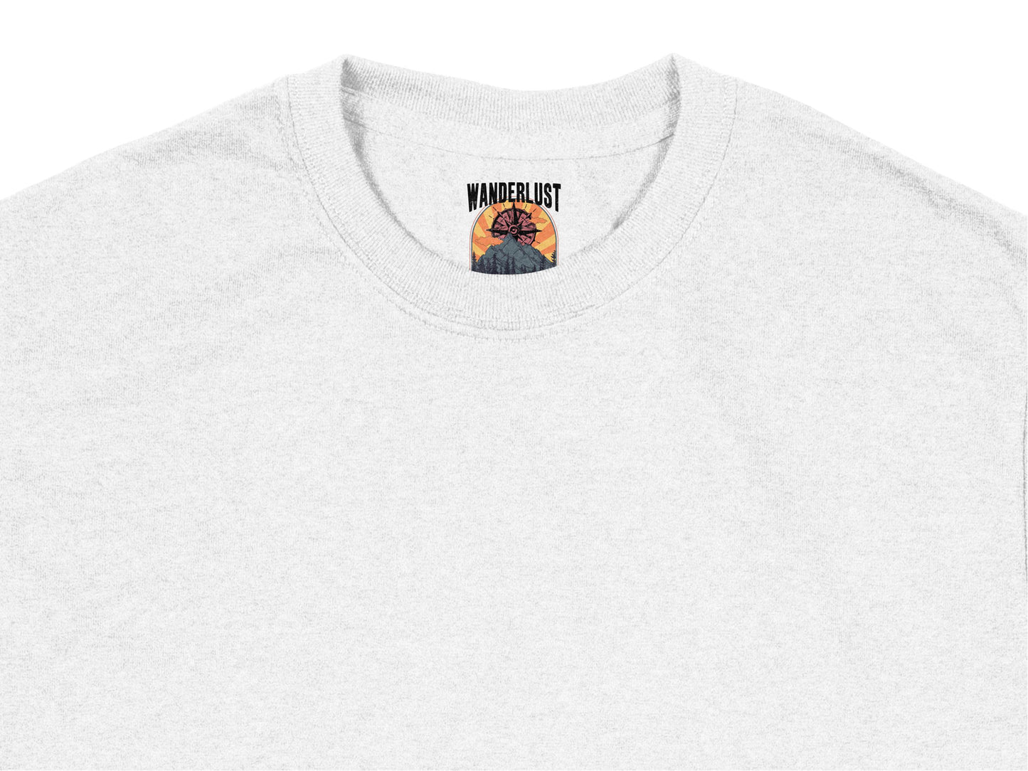 Wanderlust Embroidered T-Shirt, Mountain Graphic, Minimalist Style, Casual Gray Tee, Unisex Fashion, Outdoor Apparel, Soft Cotton Top