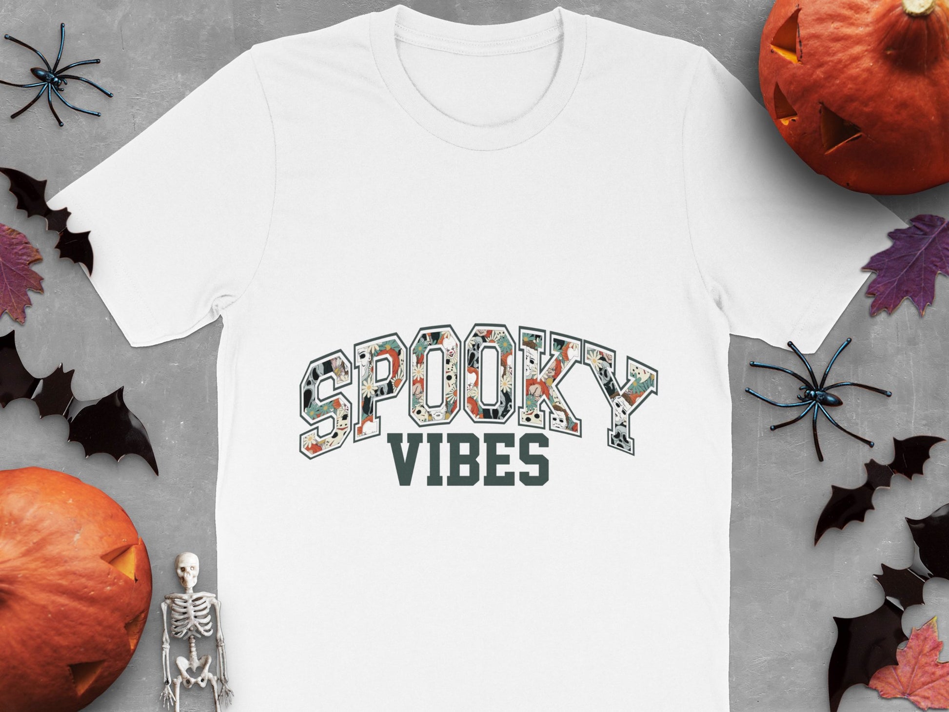 Halloween Spooky Vibes T-Shirt, Unisex White Graphic Tee, Fun Autumn October Apparel