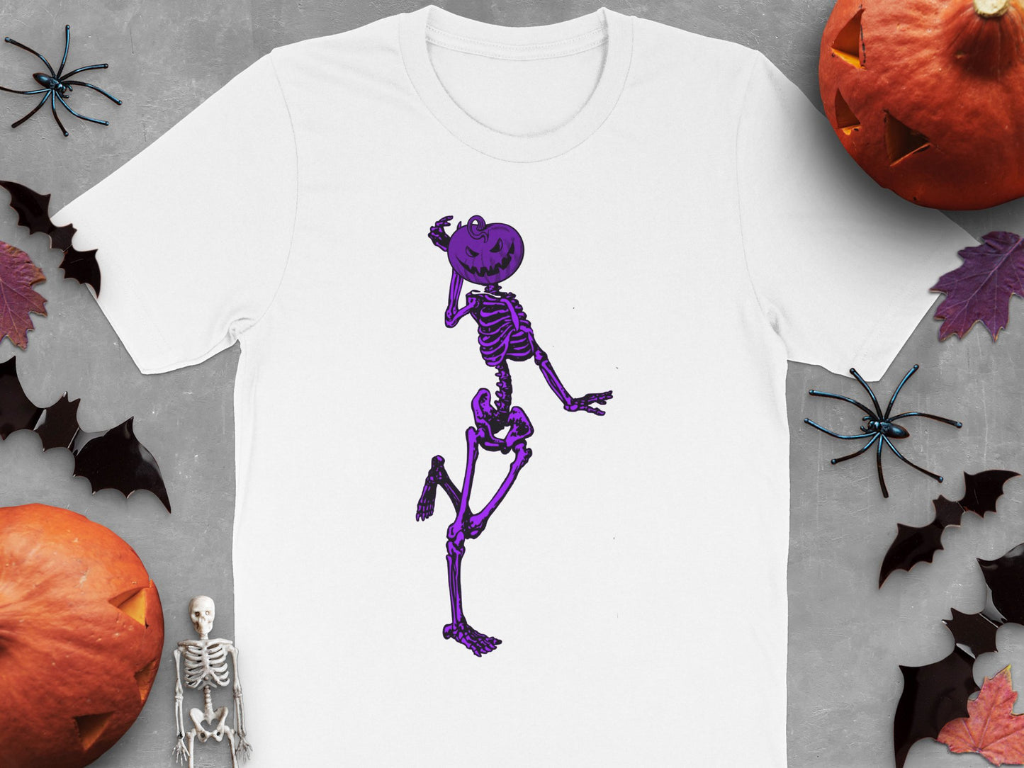 Halloween Pumpkin Skeleton T-Shirt, Spooky Graphic Tee, Unisex Fall Fashion, October Holiday Apparel