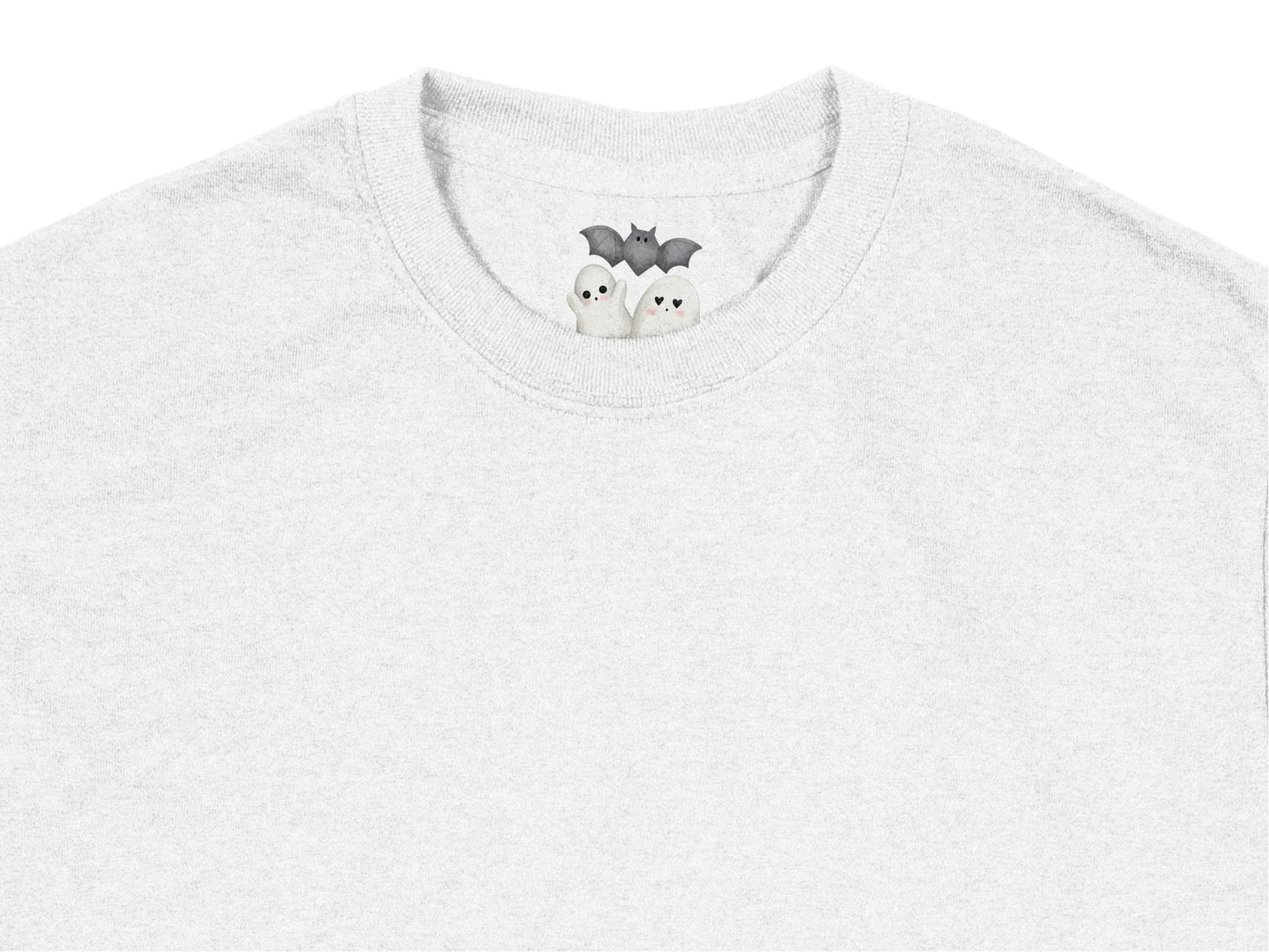 Cute Grey Bat and Ghost T-shirt, Halloween Costume Idea, Unisex Spooky Graphic Tee, Fall Fashion Tops
