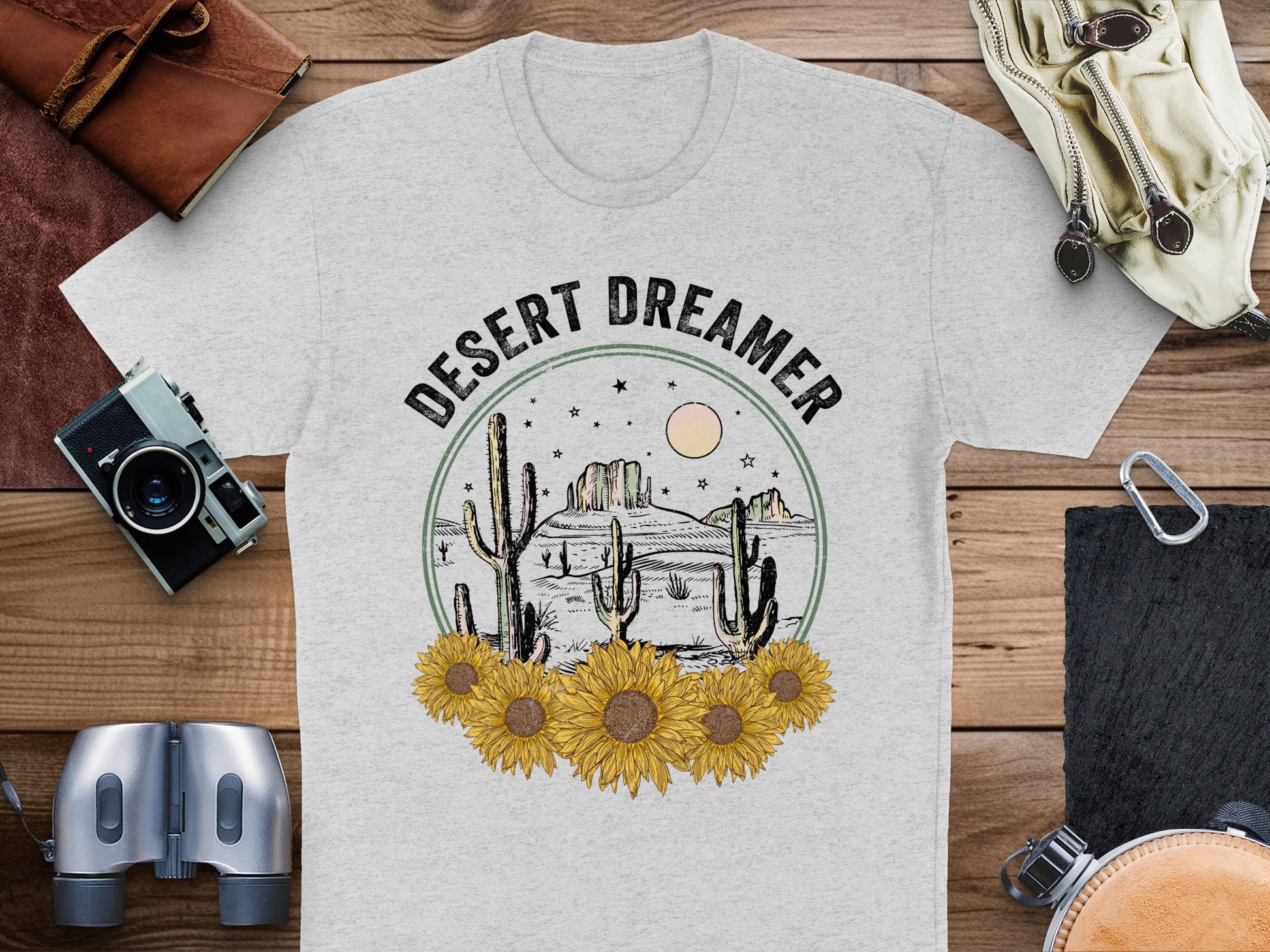 Desert Dreamer T-Shirt, Cactus Sunflower Graphic Tee, Vintage Style Unisex Apparel, Nature Inspired Casual Wear