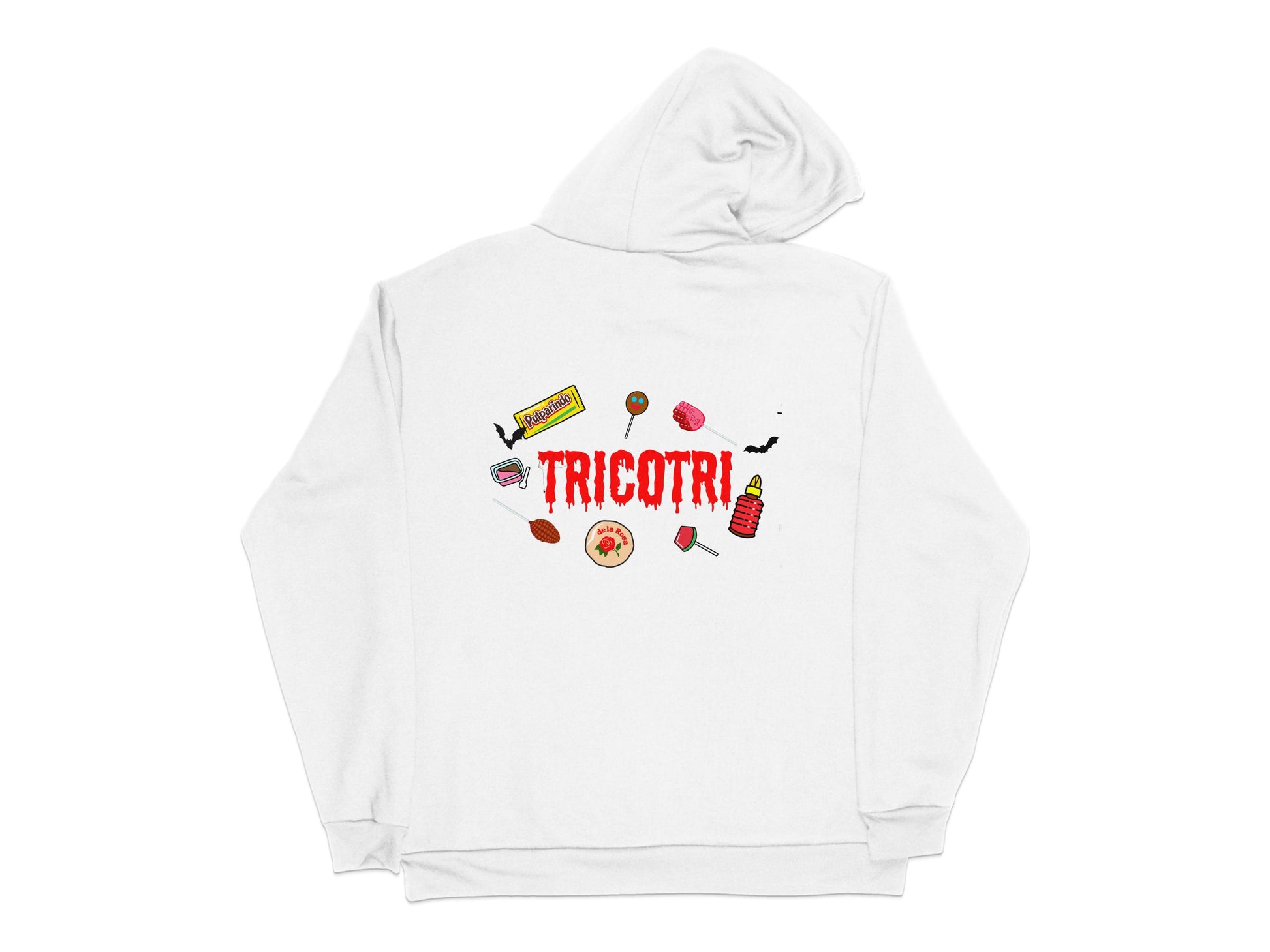 White Hoodie with Colorful Tricotri Game Design, Unique Graphic Print Sweatshirt for Casual Wear