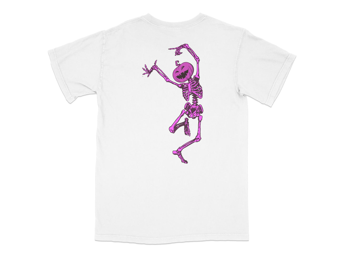Halloween Skeleton Dance T-Shirt, Purple Glitter Graphic, Unisex White Tee, Fun Spooky Apparel
