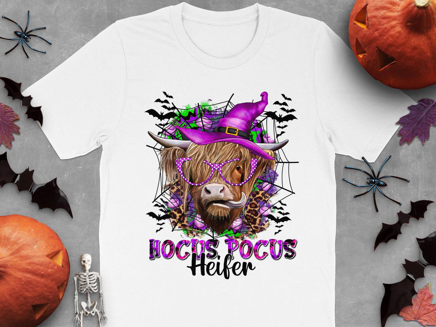 Halloween Highland Cow T-Shirt, Witch Hat and Sunglasses, Hocus Pocus, Fun Spooky Graphic Tee, Fall Festival Clothing, October Fashion