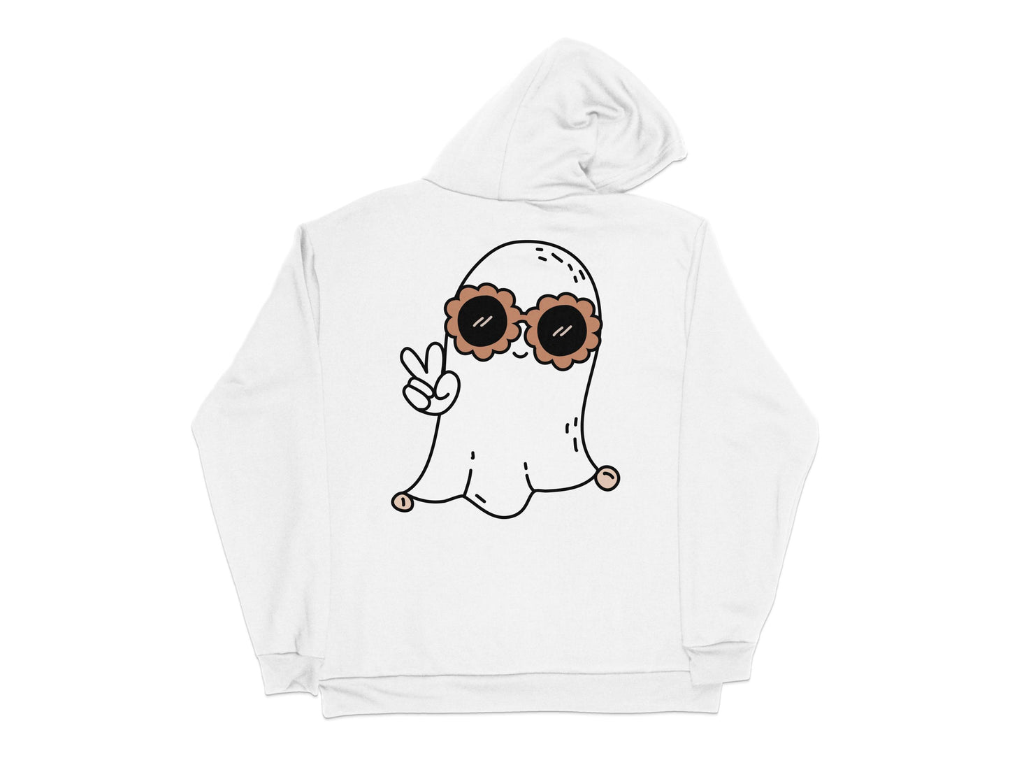 Cute Ghost Hoodie, White Peace Sign Cartoon Ghost, Unisex Adult Casual Wear