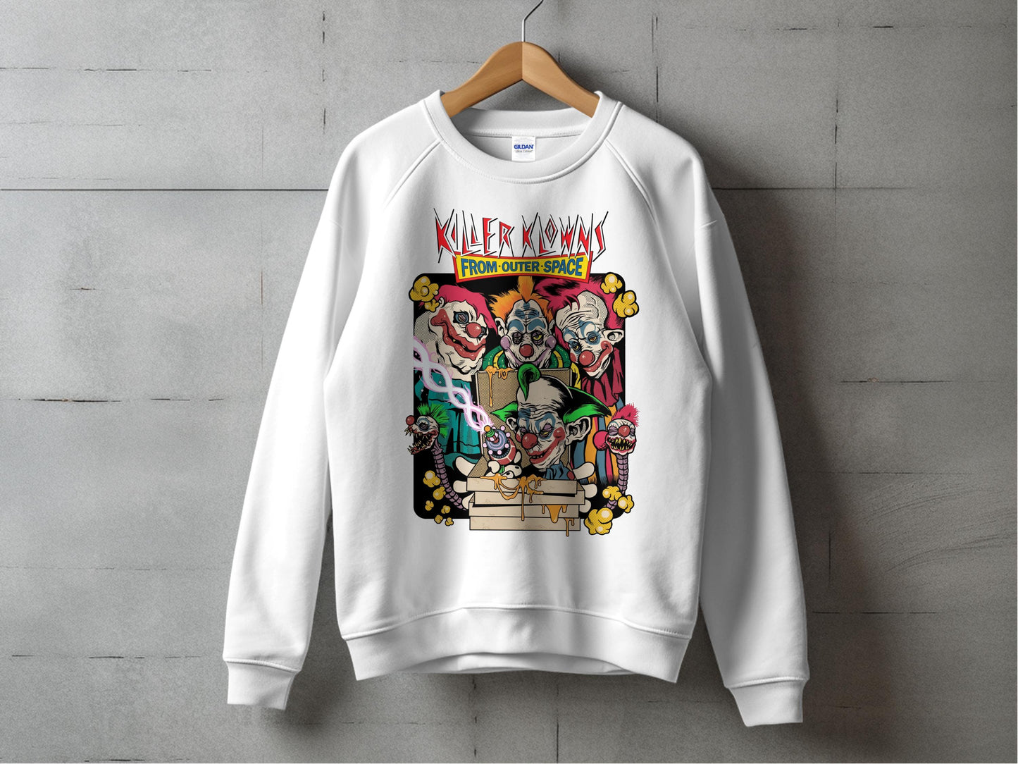 Killer Klowns Outer Space Inspired Graphic Sweatshirt, Unisex Alien Clown Print Pullover, Fun Casual Streetwear Top