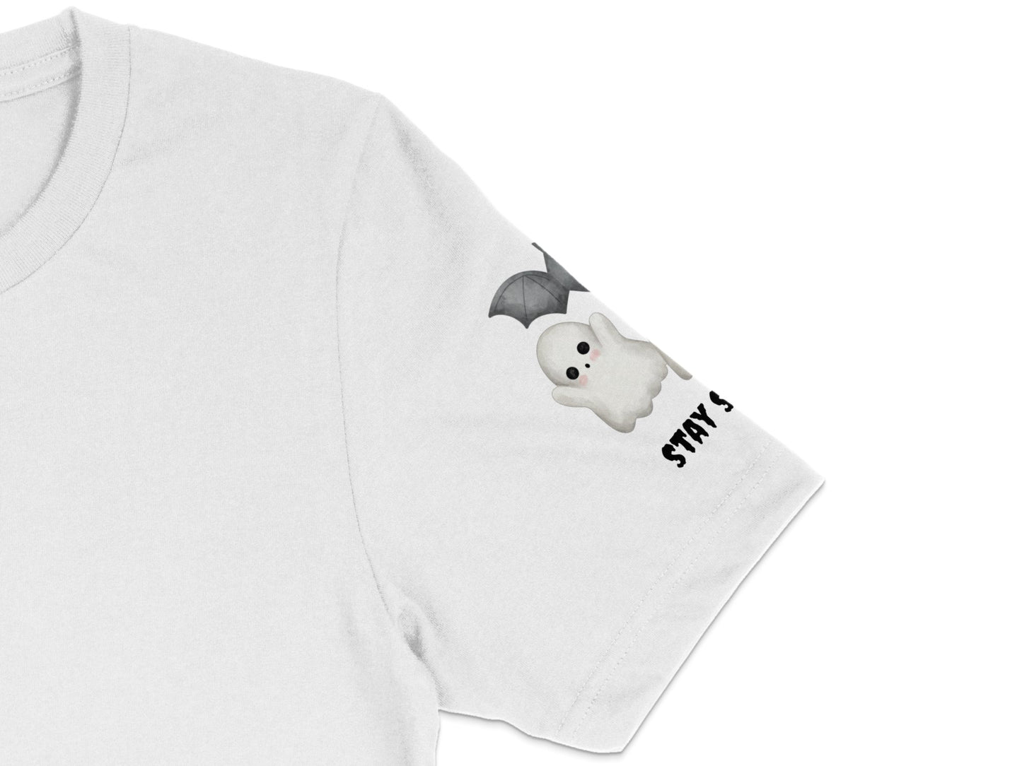 Cute Ghost Umbrella Graphic T-Shirt, Spooky Fun Casual Tee, Soft Cotton Shirt, Unique Halloween Fashion, Unisex Gift Idea