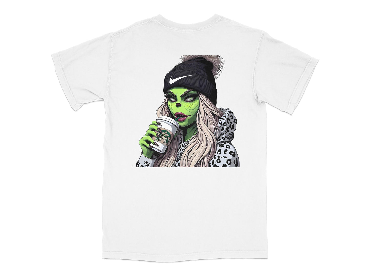 Graphic T-Shirt with Stylish Green Witch Design, Nike Headband, Modern Urban Fashion Tee for Men and Women