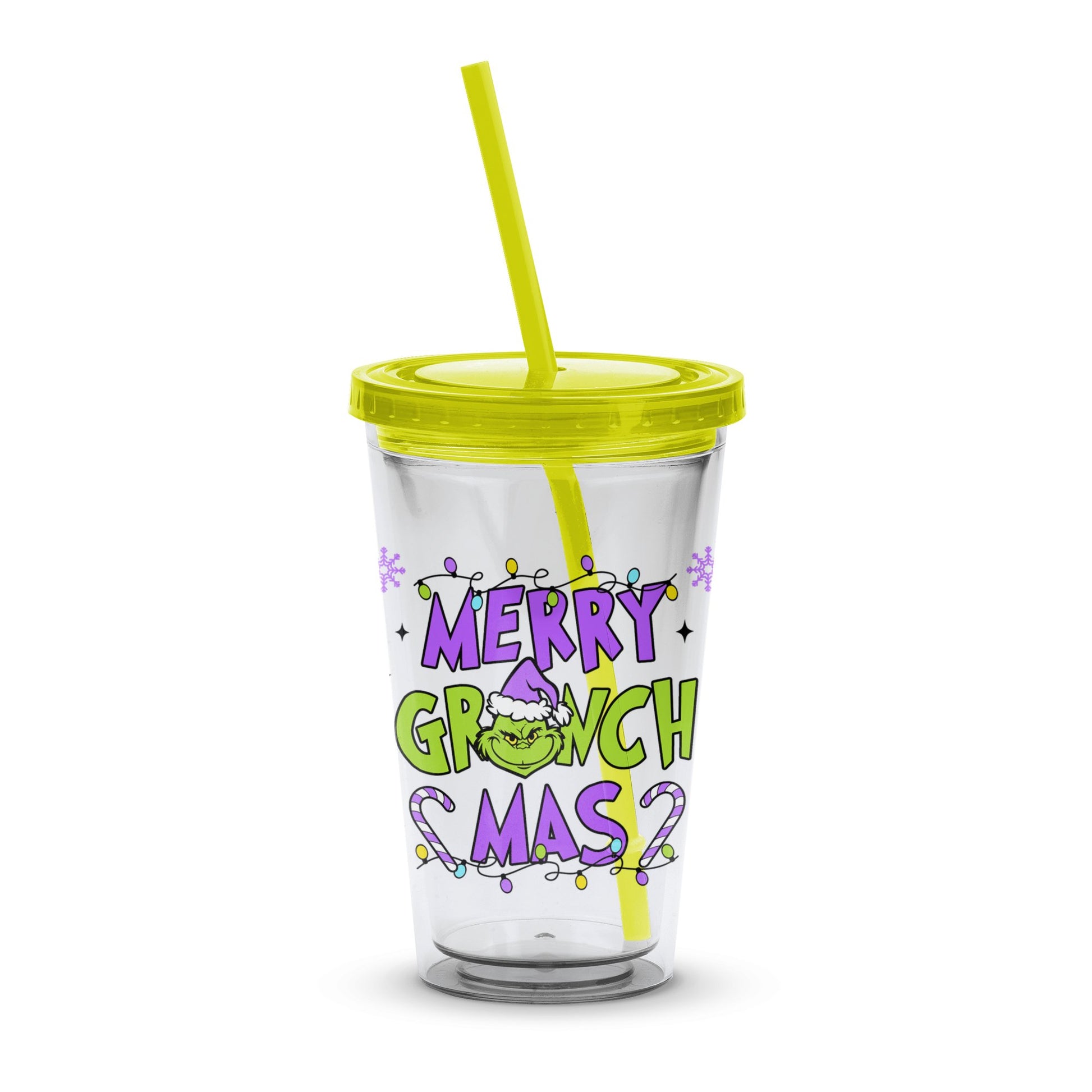 Merry Grinchmas Holiday Tumbler, Christmas Themed Insulated Cup with Lid and Straw