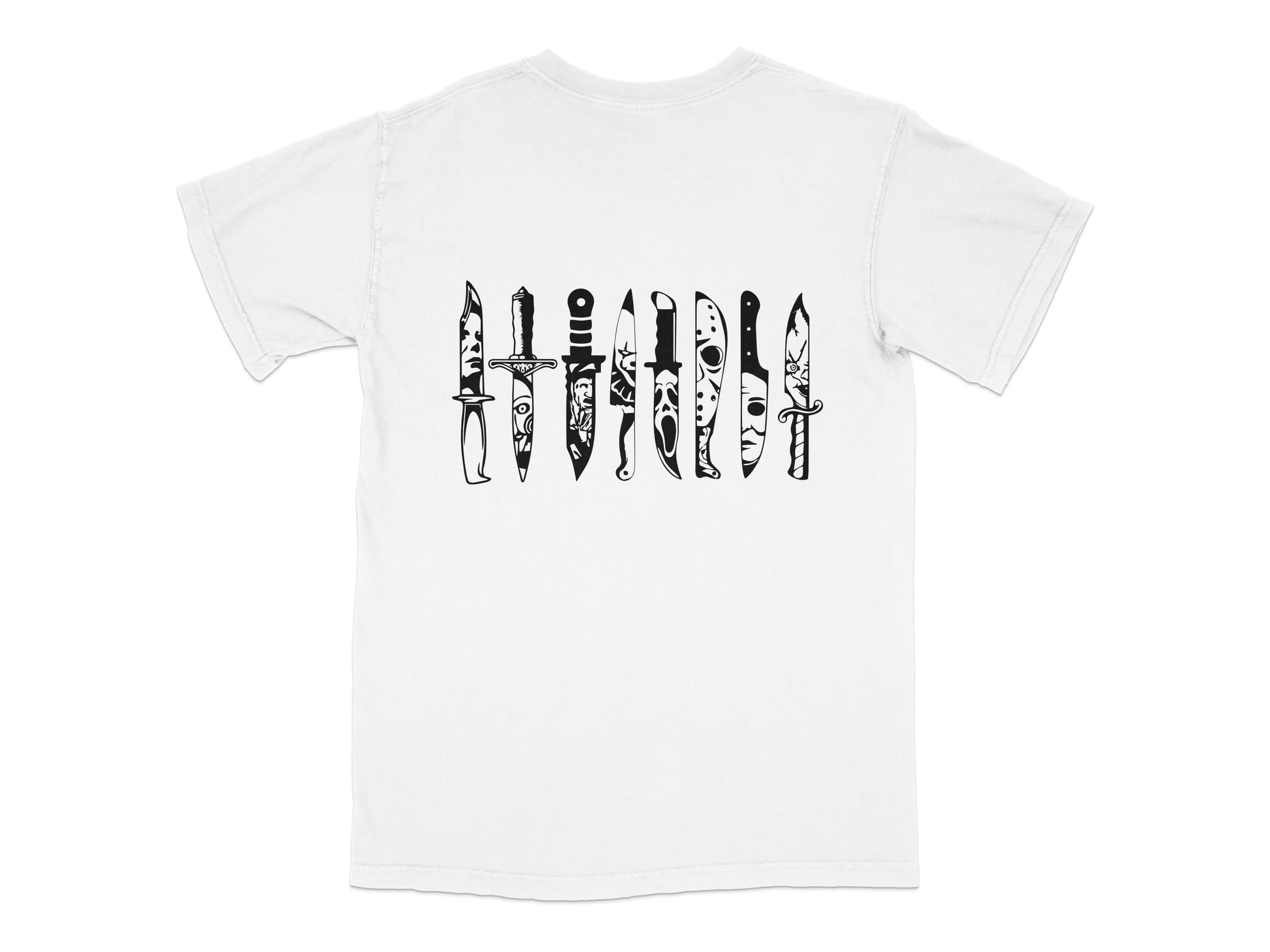 Men's Graphic T-Shirt with Black and White Knife Design, Casual Cotton Tee, Unique Print Top for Him