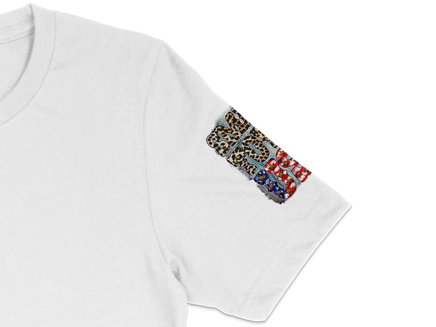 Stylish White T-Shirt with Leopard and UK Flag Print Sleeve Patch, Comfortable Casual Wear