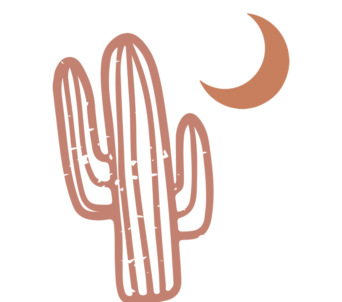 Bohemian Desert Cactus Moon Wall Art Print, Minimalist Brown Home Decor, Botanical Illustration, Nature Inspired Poster