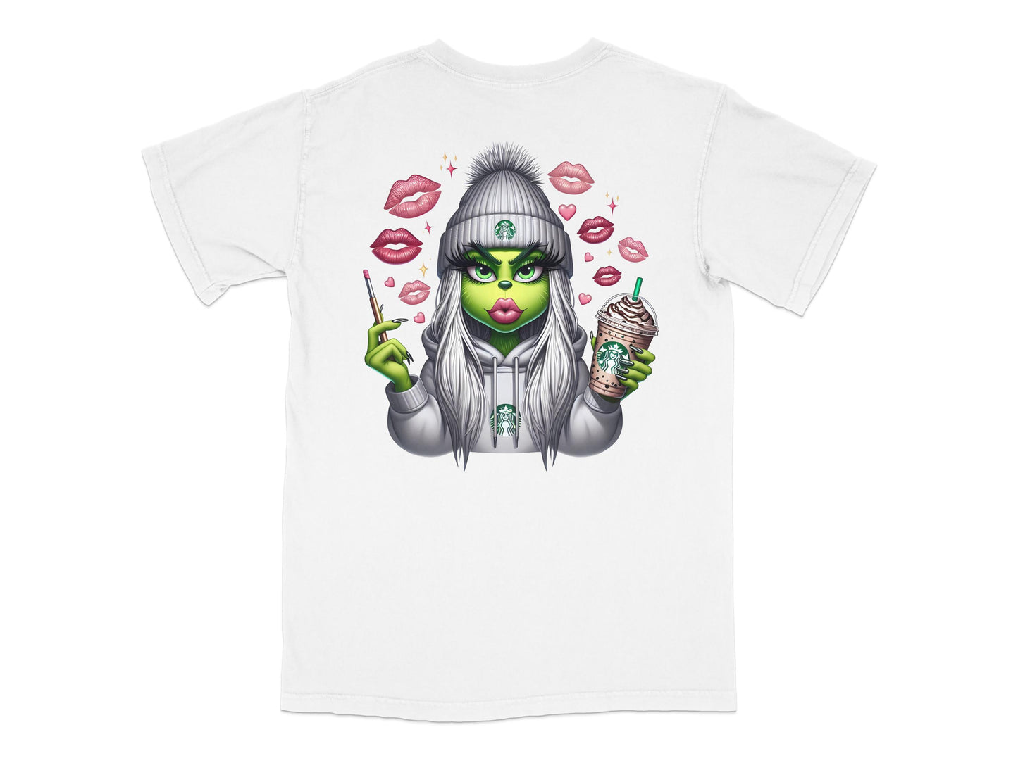 Trendy Graphic T-Shirt with Green Lip Fashionista, Stylish Winter Hat Design, Unique Casual Streetwear
