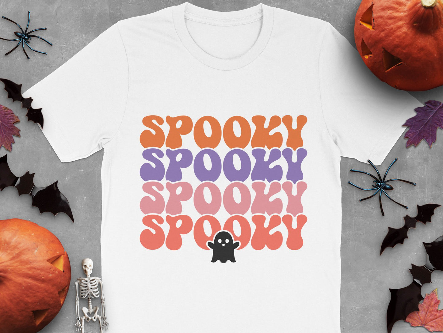 Spooky Halloween T-Shirt with Ghost and Pumpkins, Unisex Graphic Tee for Fall Celebrations