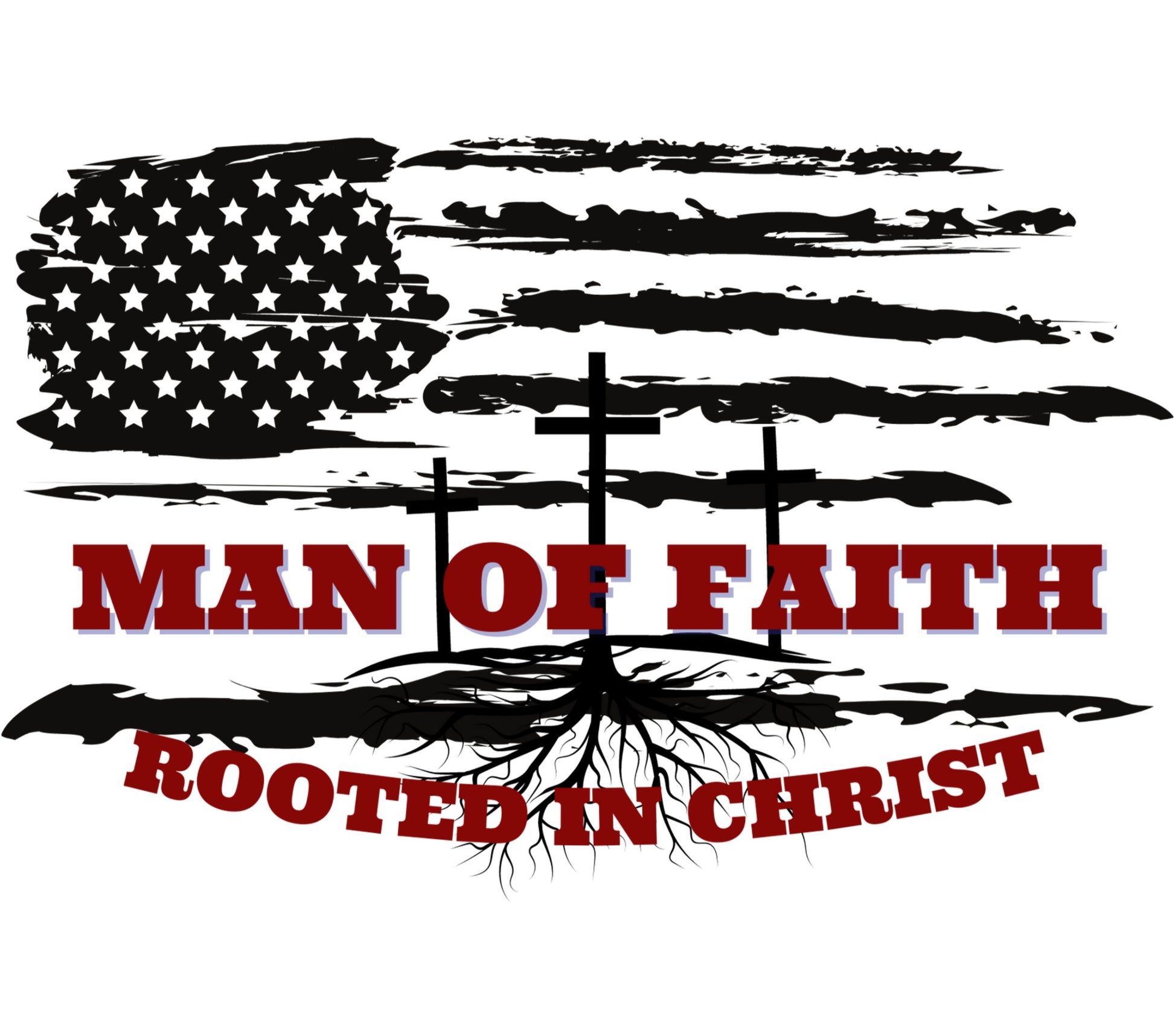 Man of Faith Rooted in Christ American Flag Patriotic Christian T-Shirt Design Graphic Print