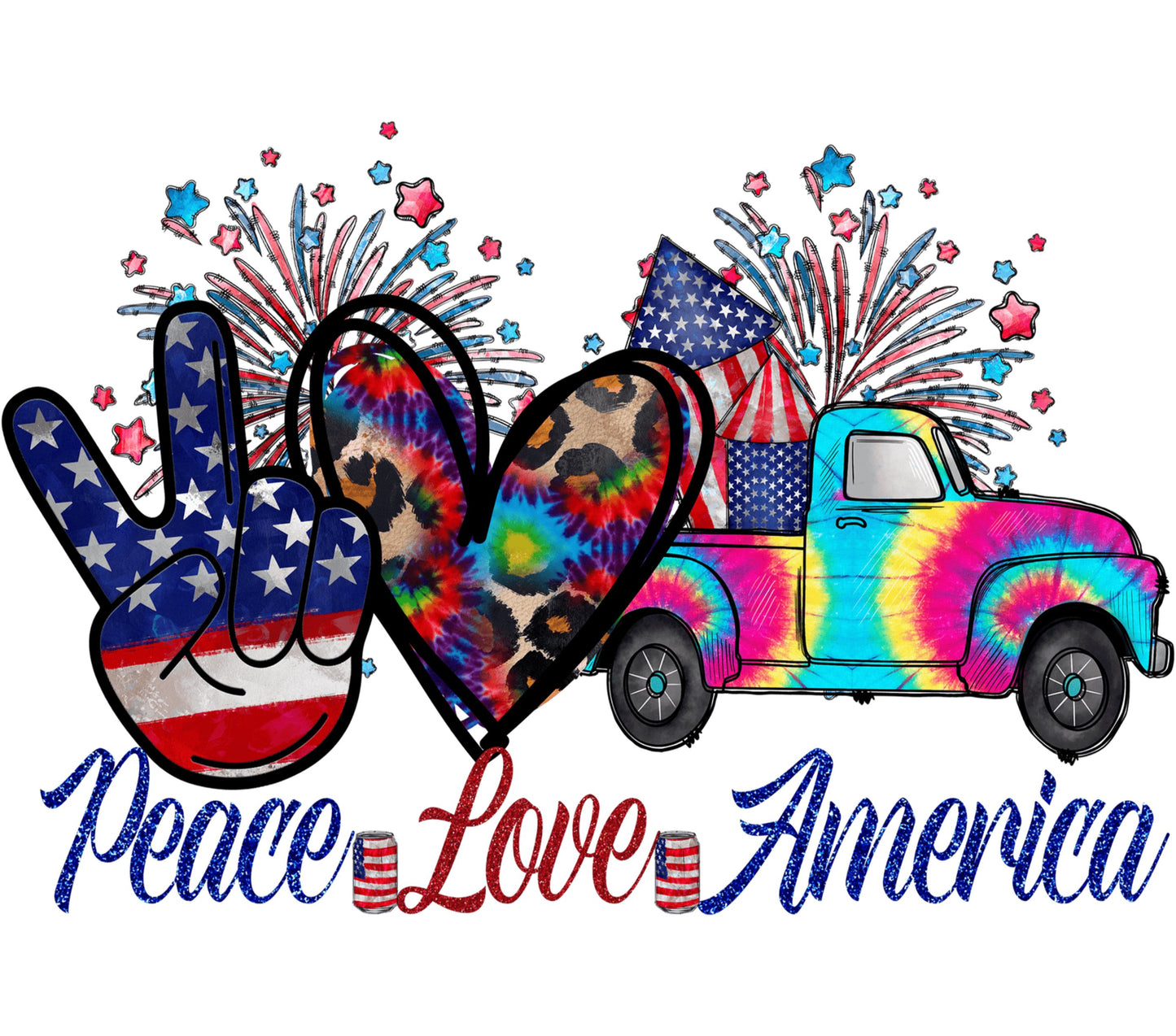 Peace Love America Patriotic Truck SVG, 4th of July Clipart, Tie-Dye Heart USA Flag, Digital Download, Independence Day Graphic Design