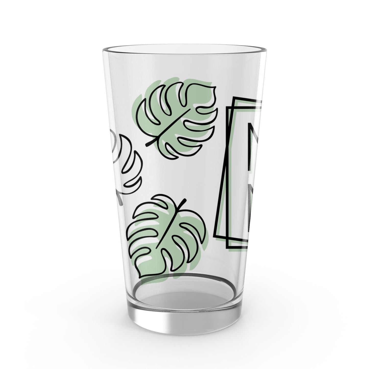 Tropical Monstera Leaf Design Glass Tumbler, Minimalist Green and White Kitchen Decor, Unique Drinkware Gift