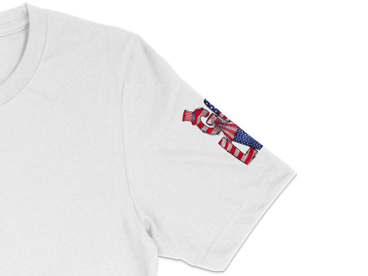 White T-Shirt with Embroidered Elephant, Patriotic Red Blue Design, Casual Cotton Tee, Unisex Fashion, Summer Top, Unique Gift Idea