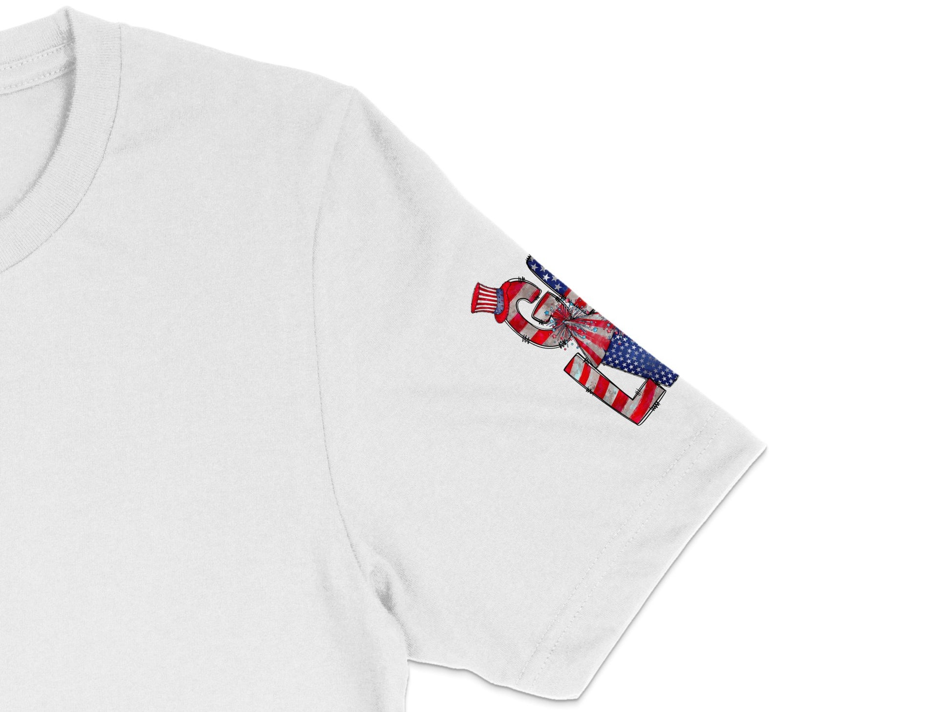 White T-Shirt with Embroidered Elephant, Patriotic Red Blue Design, Casual Cotton Tee, Unisex Fashion, Summer Top, Unique Gift Idea