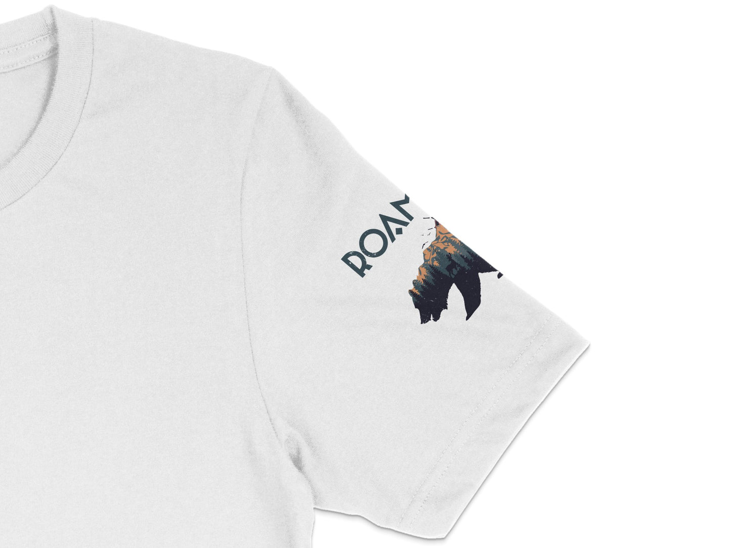 Men's Graphic T-Shirt with ROAR Text and Bear Design, Casual Short Sleeve White Tee