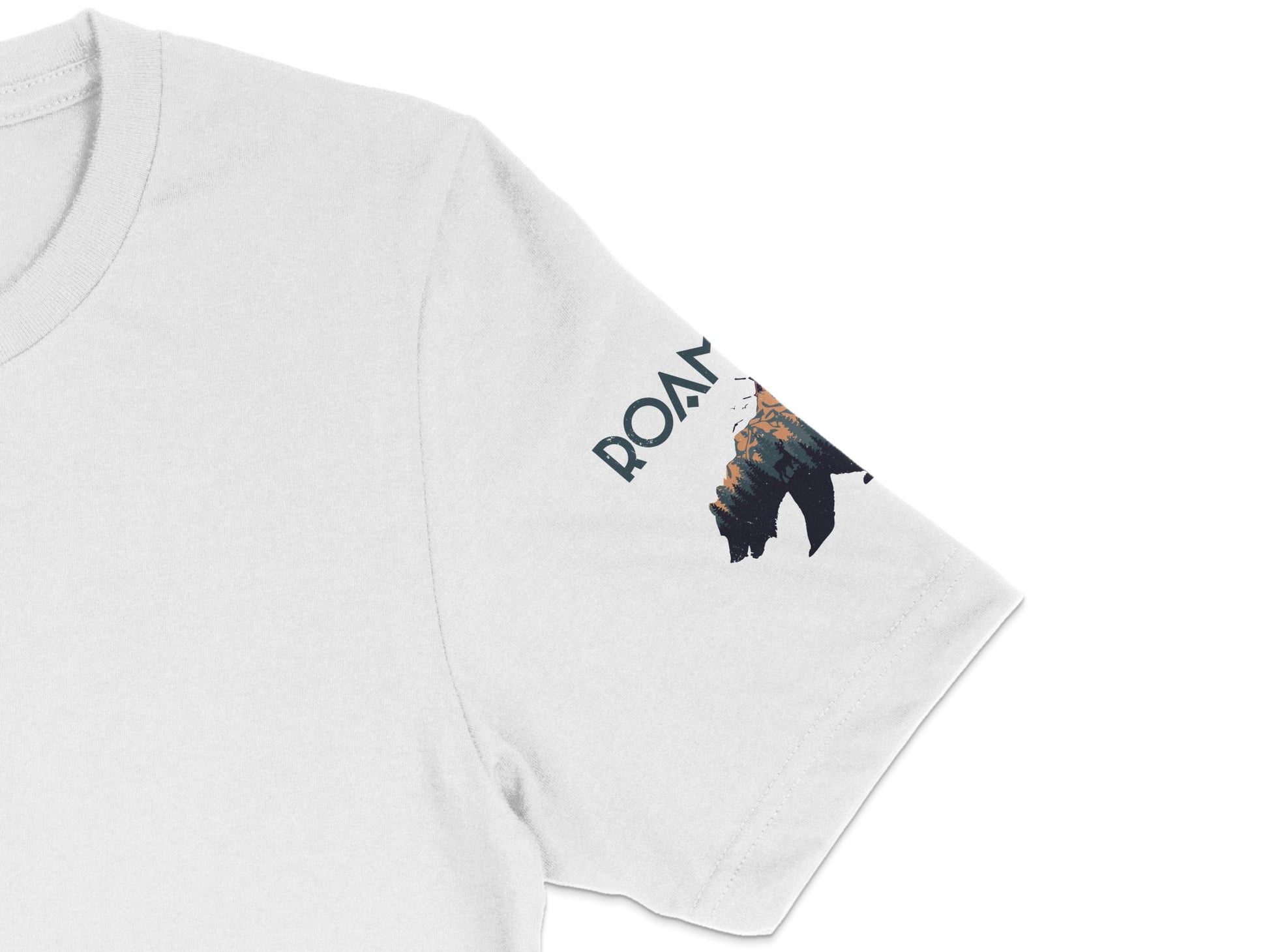Men's Graphic T-Shirt with ROAR Text and Bear Design, Casual Short Sleeve White Tee