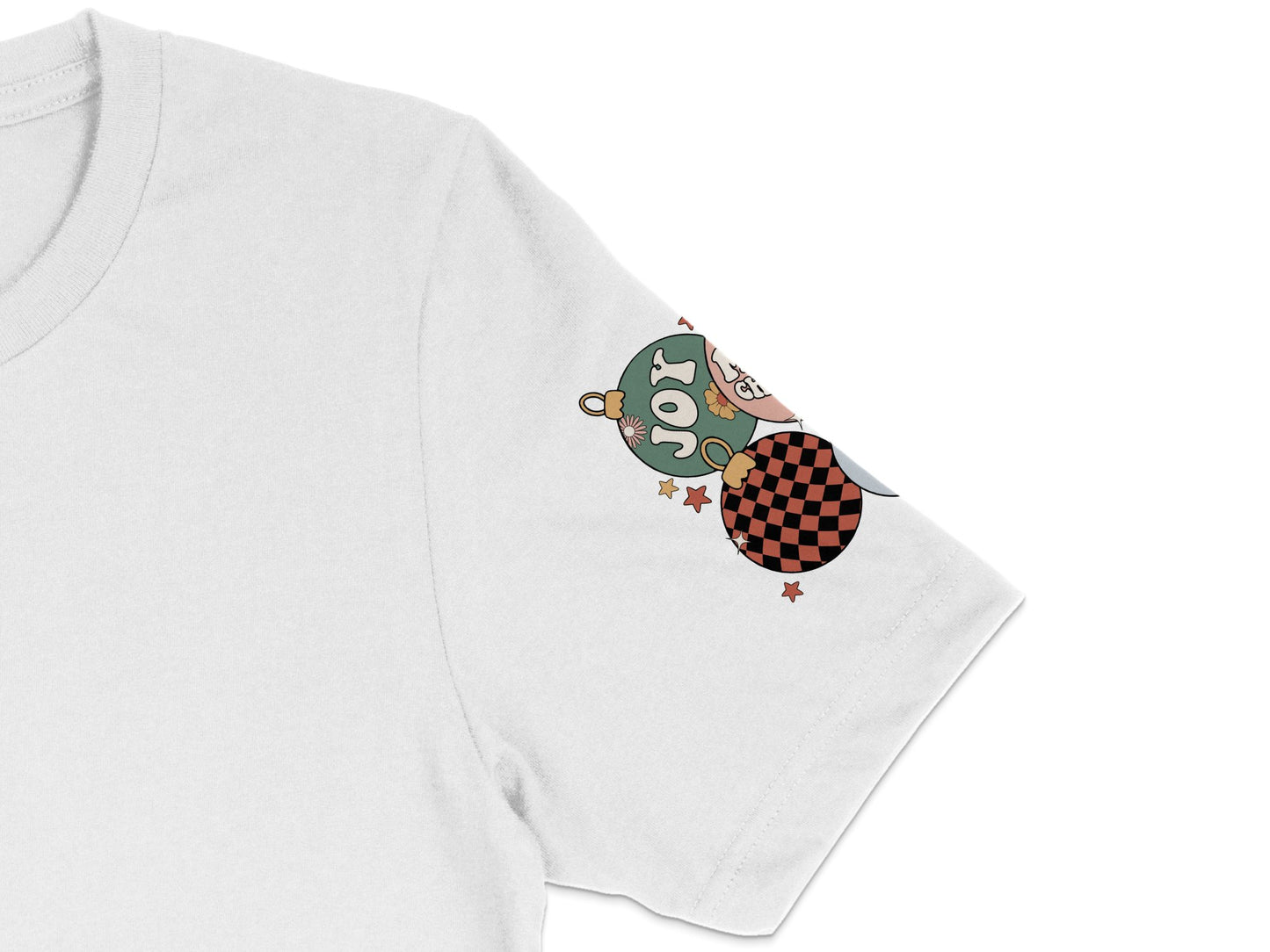 White T-Shirt with Retro Graphic Print, Checkerboard Circle and Stars Design, Casual Streetwear Fashion, Unisex Tee