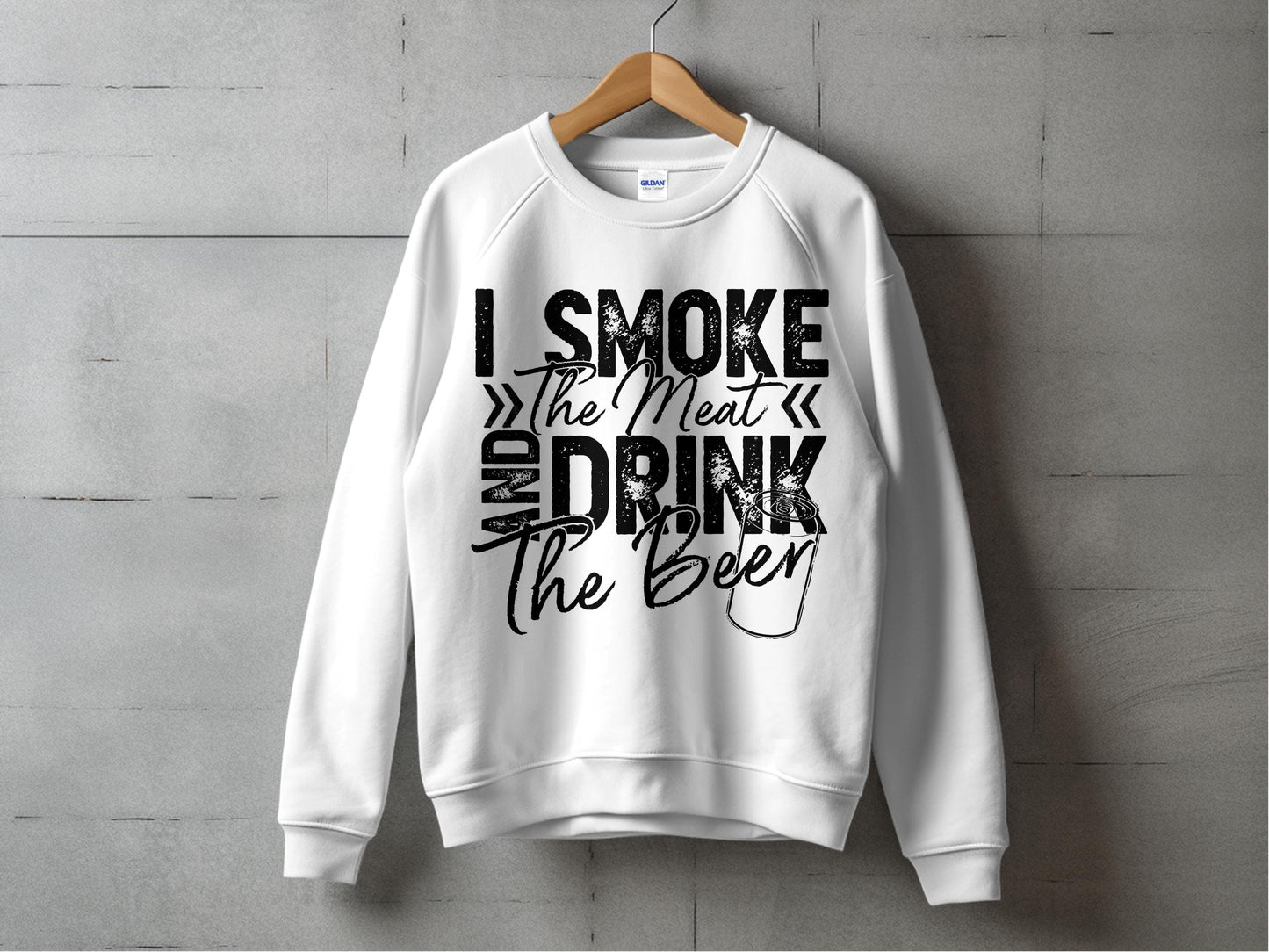 White Graphic Sweatshirt 'I Smoke the Meat and Drink the Beer' BBQ Pullover Casual Top for Men and Women