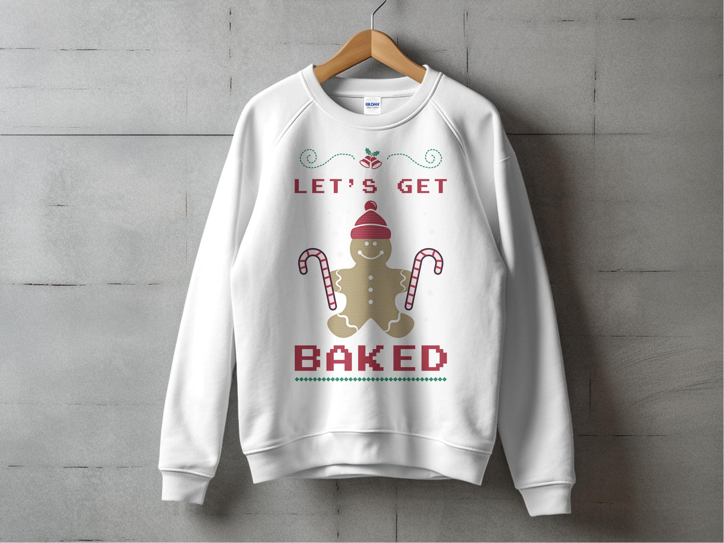 Let's Get Baked Funny Christmas Sweatshirt, Cute Gingerbread Holiday Sweater, Festive Winter Apparel, Unisex Xmas Jumper