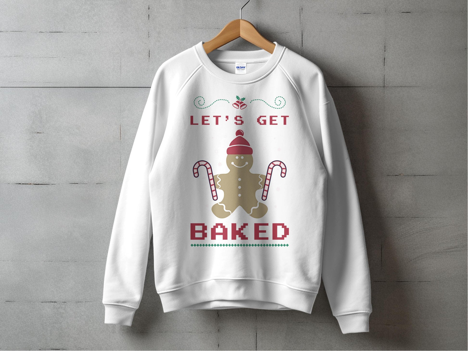 Let's Get Baked Funny Christmas Sweatshirt, Cute Gingerbread Holiday Sweater, Festive Winter Apparel, Unisex Xmas Jumper