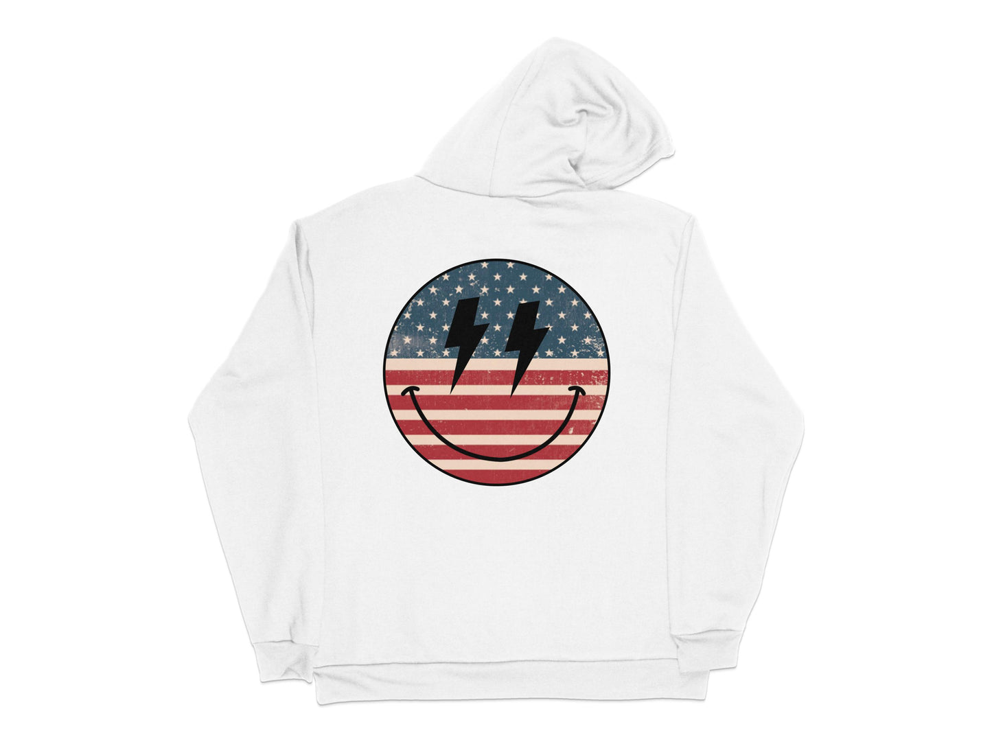 Patriotic Smiley Face Hoodie, American Flag Print, Unisex Casual Sweatshirt, Trendy Streetwear