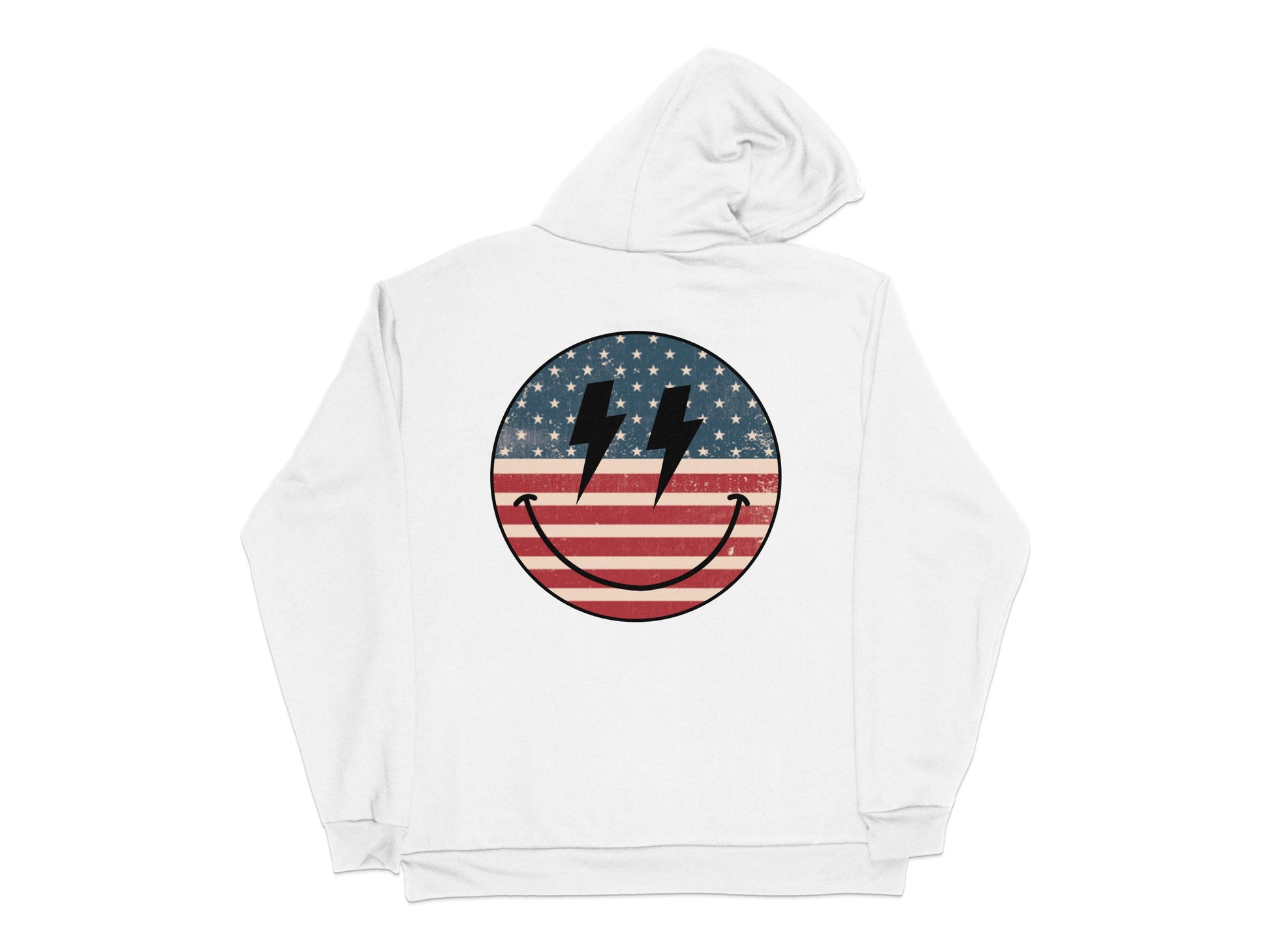 Patriotic Smiley Face Hoodie, American Flag Print, Unisex Casual Sweatshirt, Trendy Streetwear