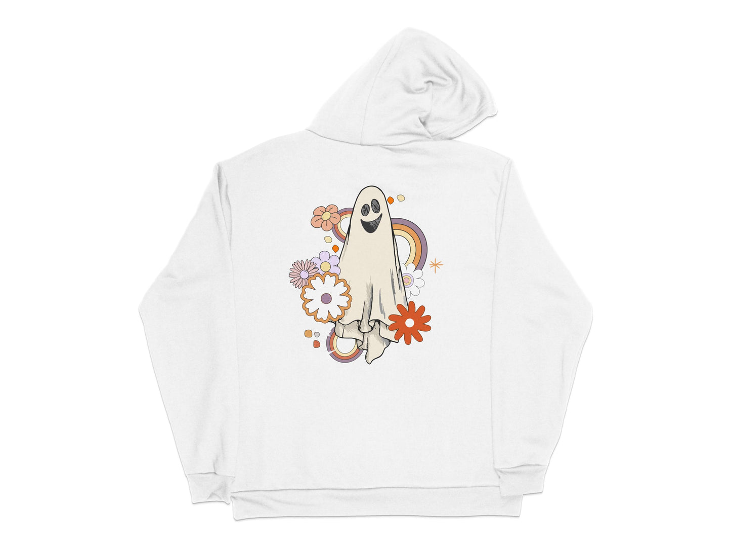 Cute Ghost Hoodie with Flowers, Aesthetic Pastel Sweatshirt, Whimsical Casual Apparel for Teens and Adults
