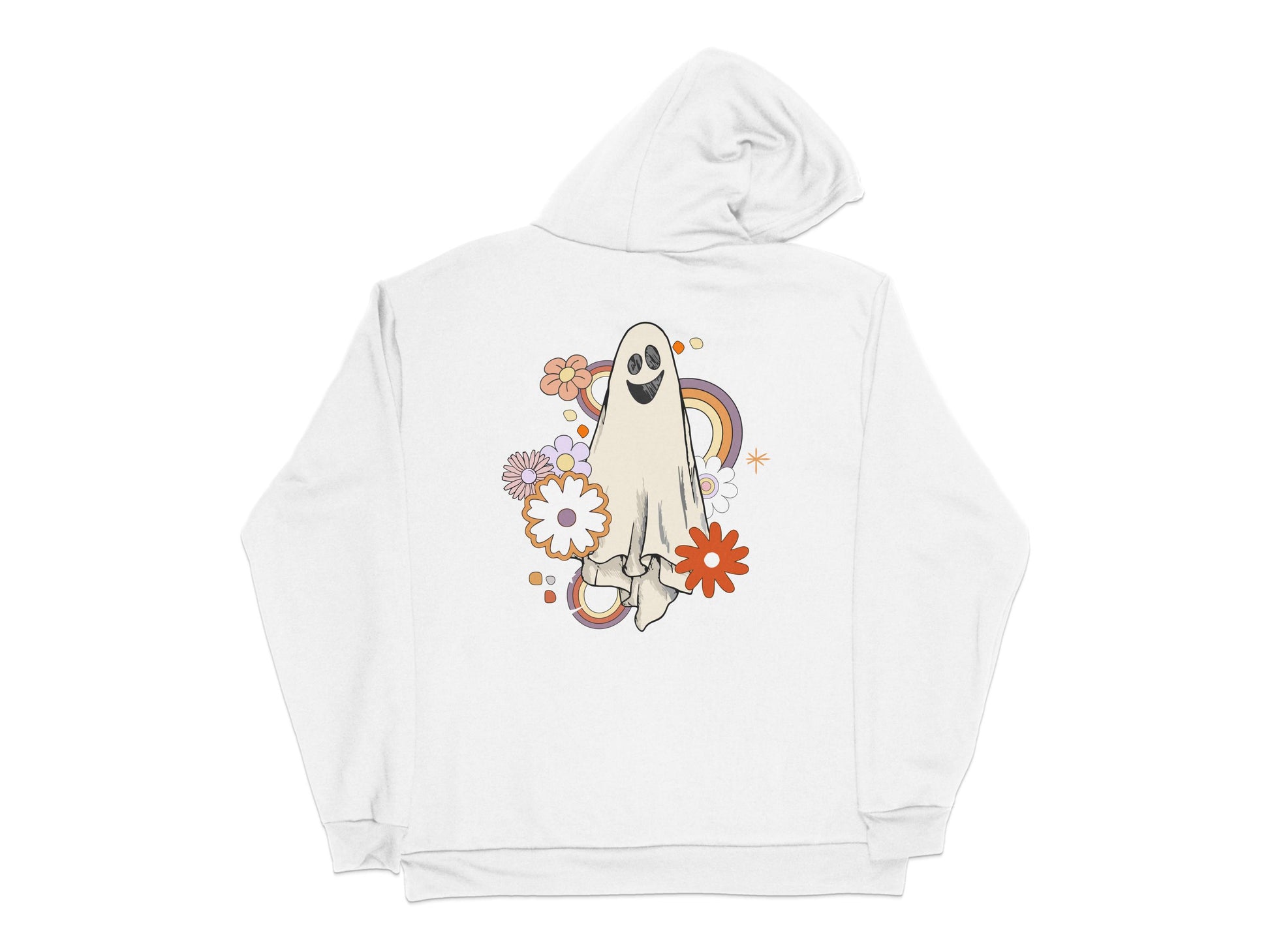 Cute Ghost Hoodie with Flowers, Aesthetic Pastel Sweatshirt, Whimsical Casual Apparel for Teens and Adults