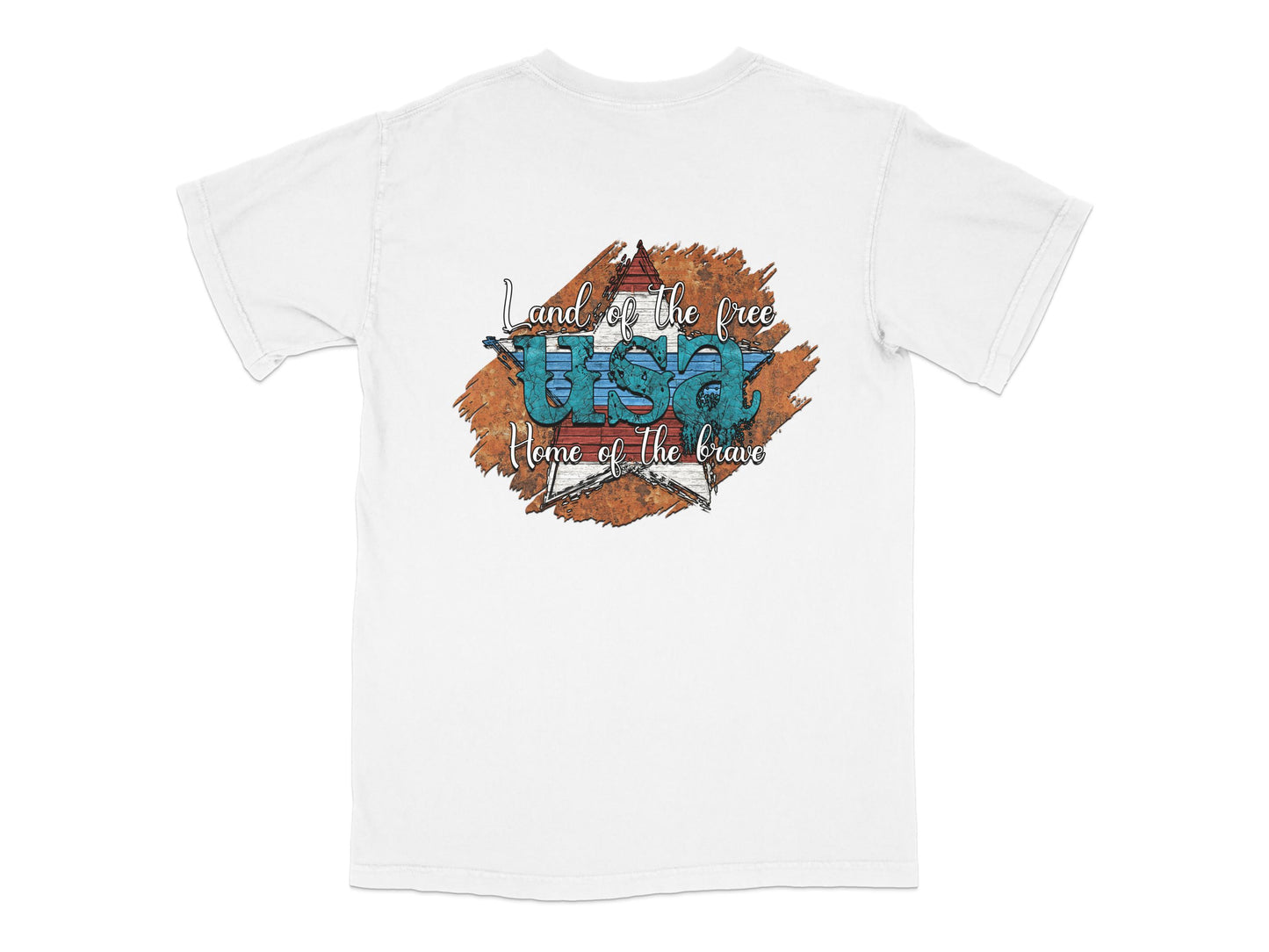 Patriotic T-Shirt USA Rustic Flag Design, Land of the Free, Casual Wear