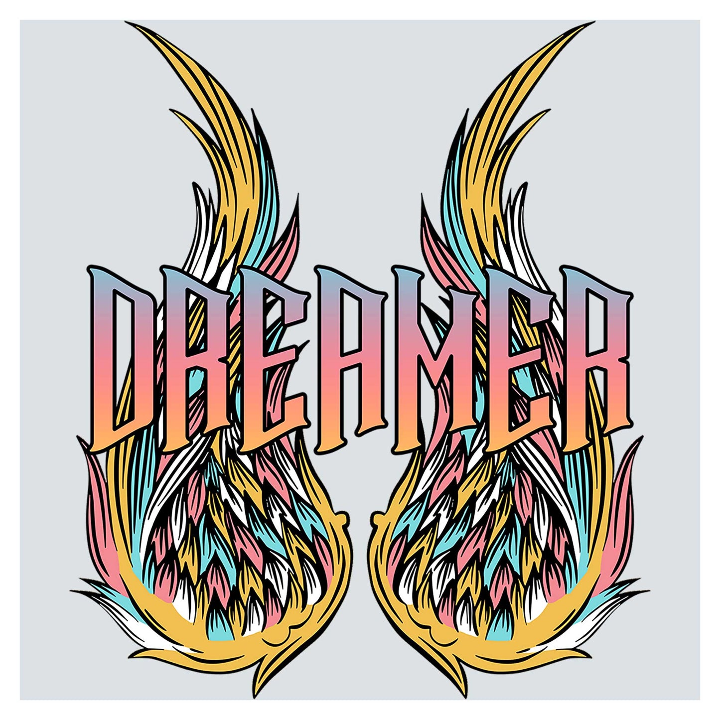 a pair of wings with the word dream on it