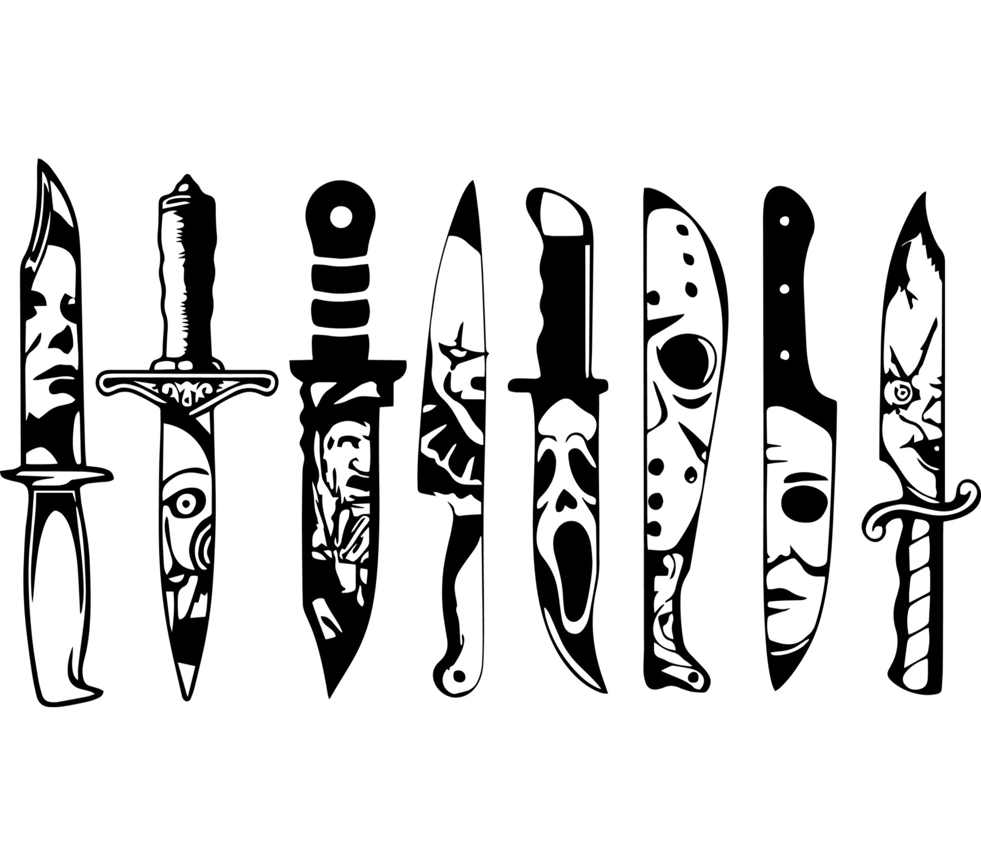 Decorative Knife Silhouette Vinyl Decals, Black and White Sticker Collection, Unique Knife Designs for Crafting and Decor