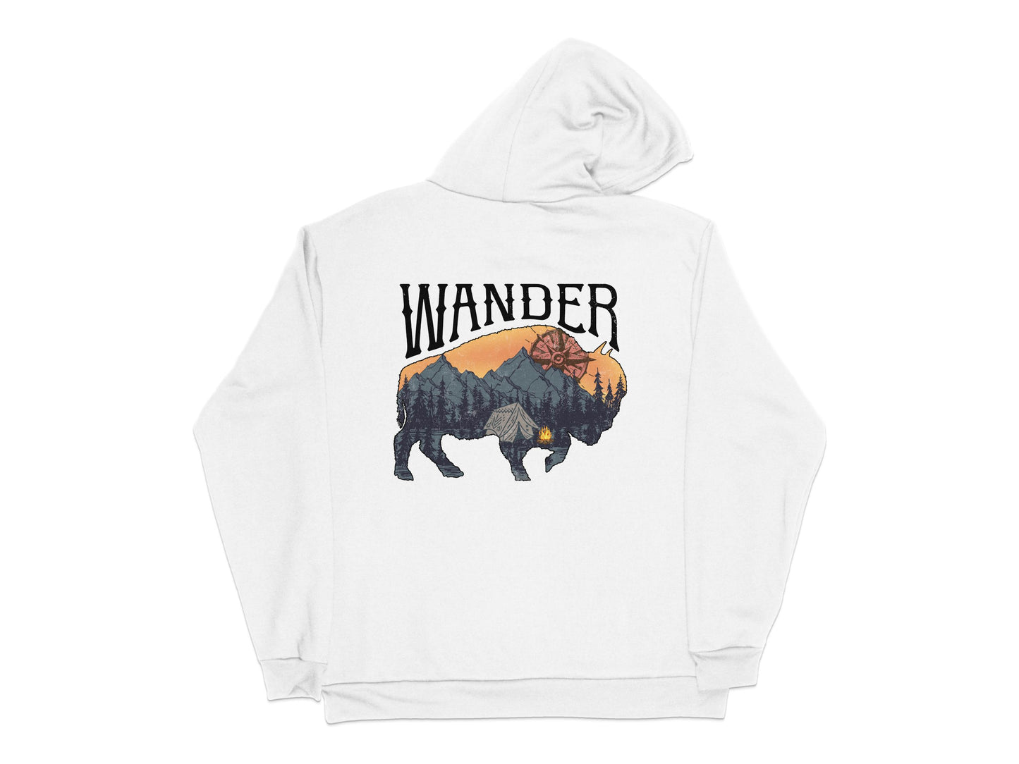 Wander Buffalo Graphic Hoodie, Adventure Outdoor Bison Print, Unisex Hooded Sweatshirt