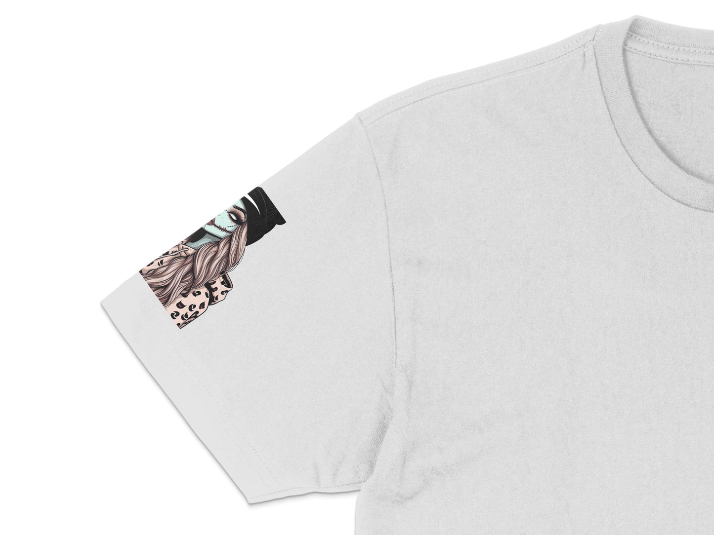 Women's White T-Shirt with Abstract Face Print, Artistic Graphic Tee, Casual Fashion Top, Unique Design Shirt